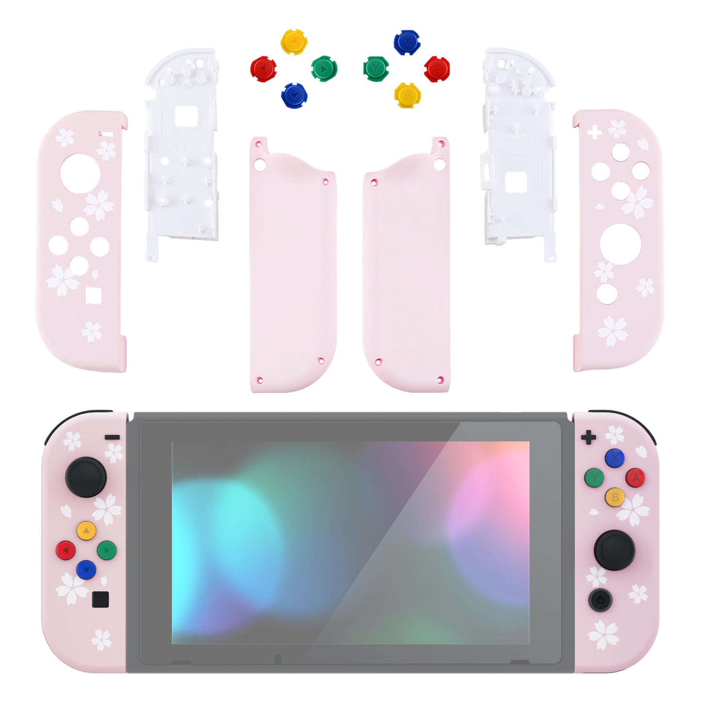 eXtremeRate Replacement Full Set Shell Case with Buttons for Joycon of NS Switch - Cherry Blossoms Petals Patterned