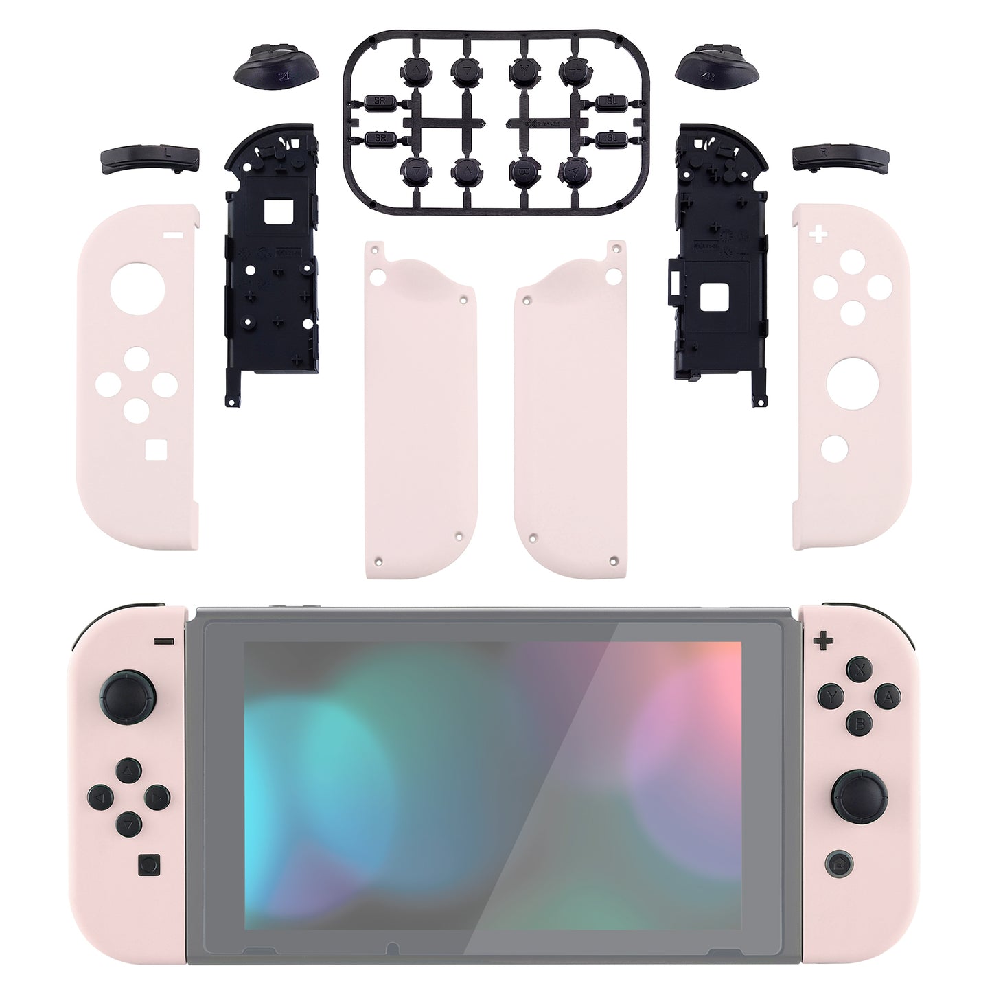 eXtremeRate Replacement Full Set Shell Case with Buttons for Joycon of NS Switch - Cherry Blossoms Pink