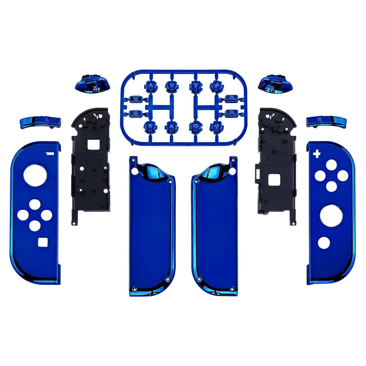 eXtremeRate Replacement Full Set Shell Case with Buttons for Joycon of NS Switch - Chrome Blue