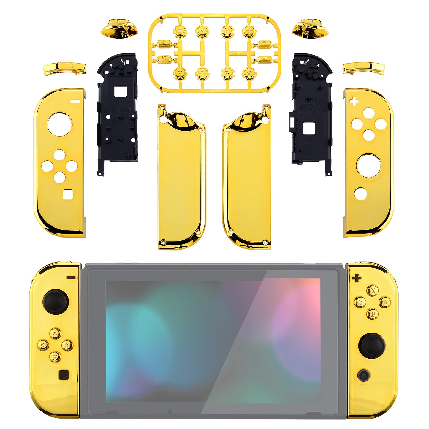 eXtremeRate Replacement Full Set Shell Case with Buttons for Joycon of NS Switch - Chrome Gold