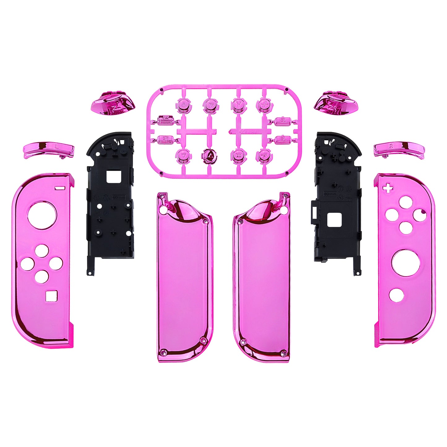 eXtremeRate Replacement Full Set Shell Case with Buttons for Joycon of NS Switch - Chrome Pink Glossy