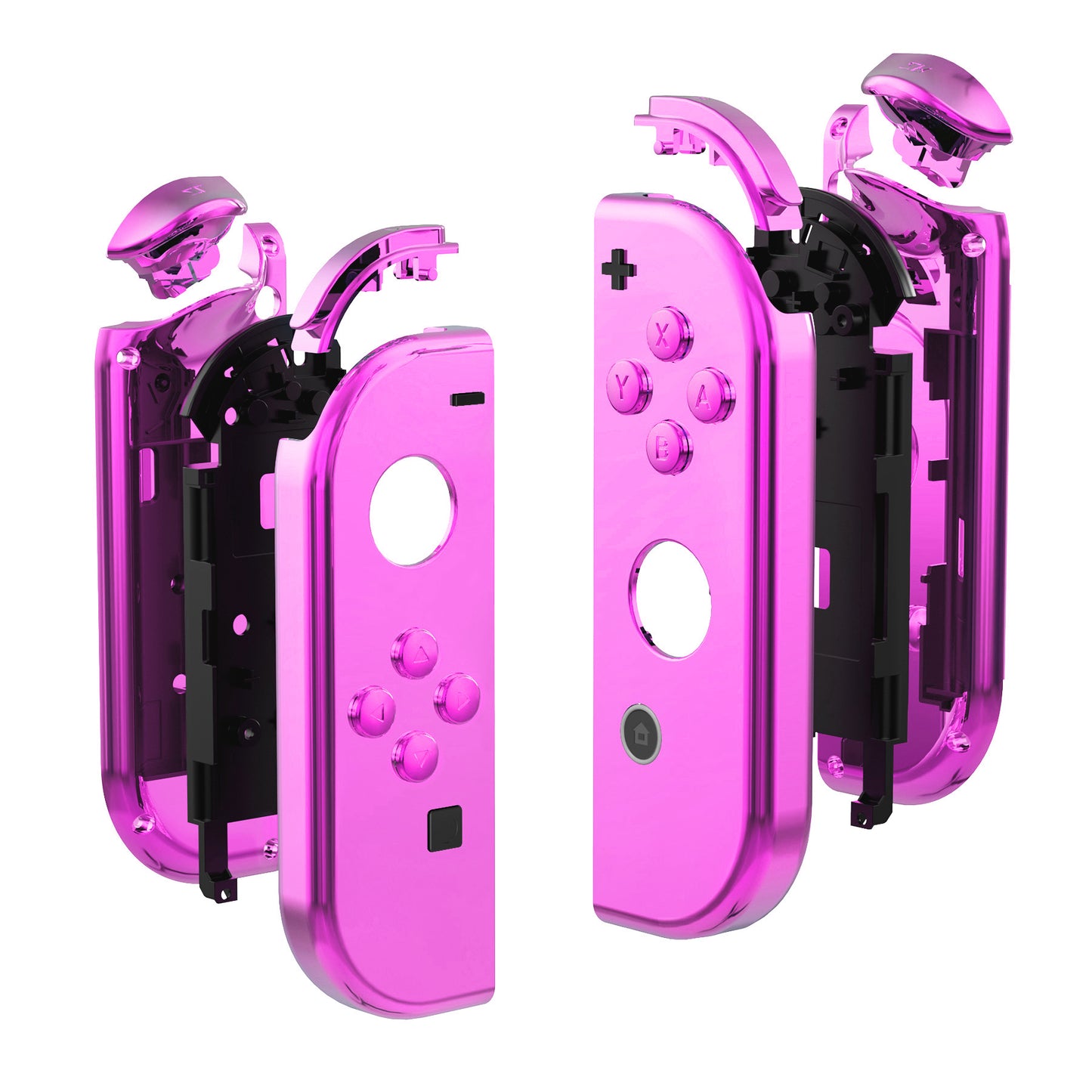 eXtremeRate Replacement Full Set Shell Case with Buttons for Joycon of NS Switch - Chrome Pink Glossy