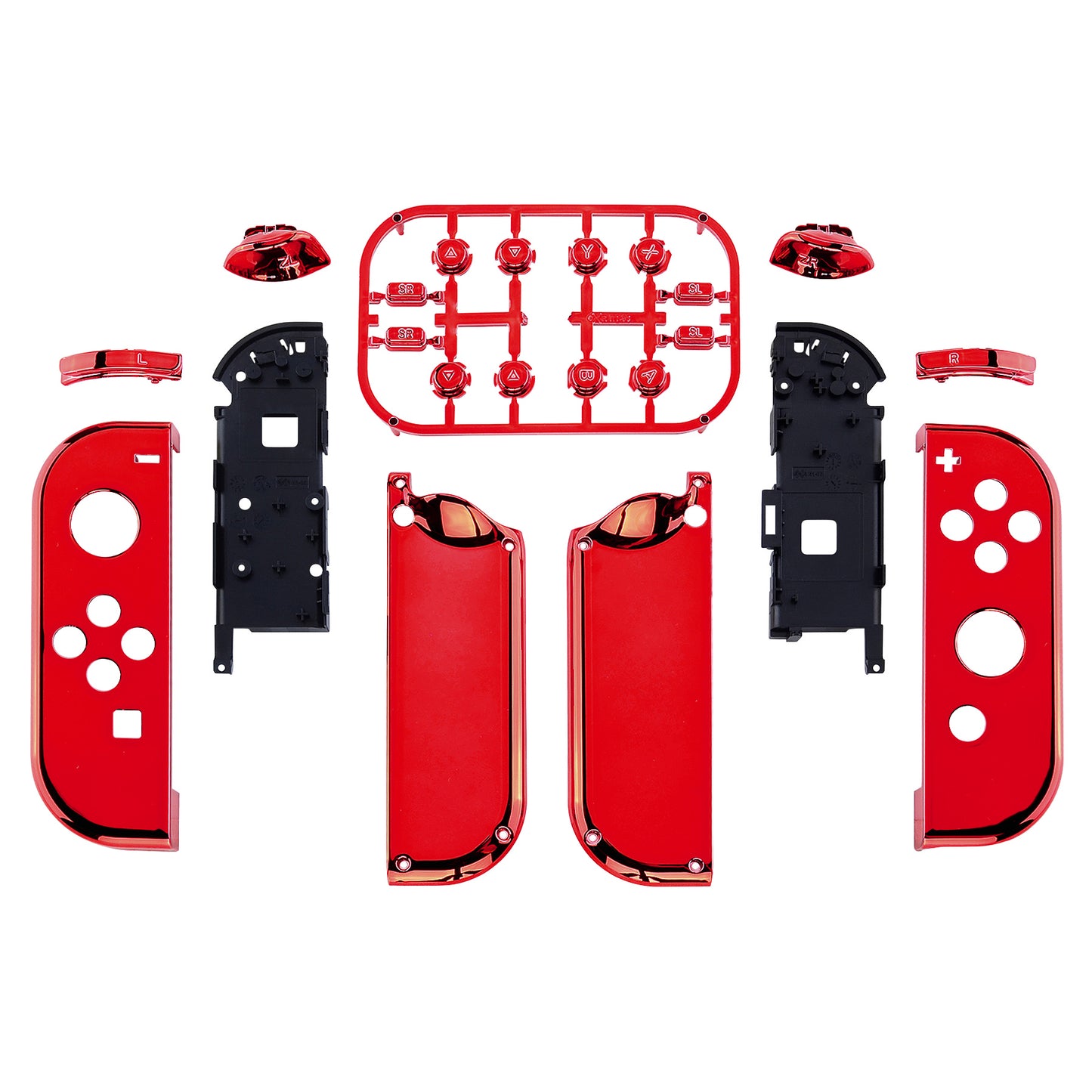 eXtremeRate Replacement Full Set Shell Case with Buttons for Joycon of NS Switch - Chrome Red