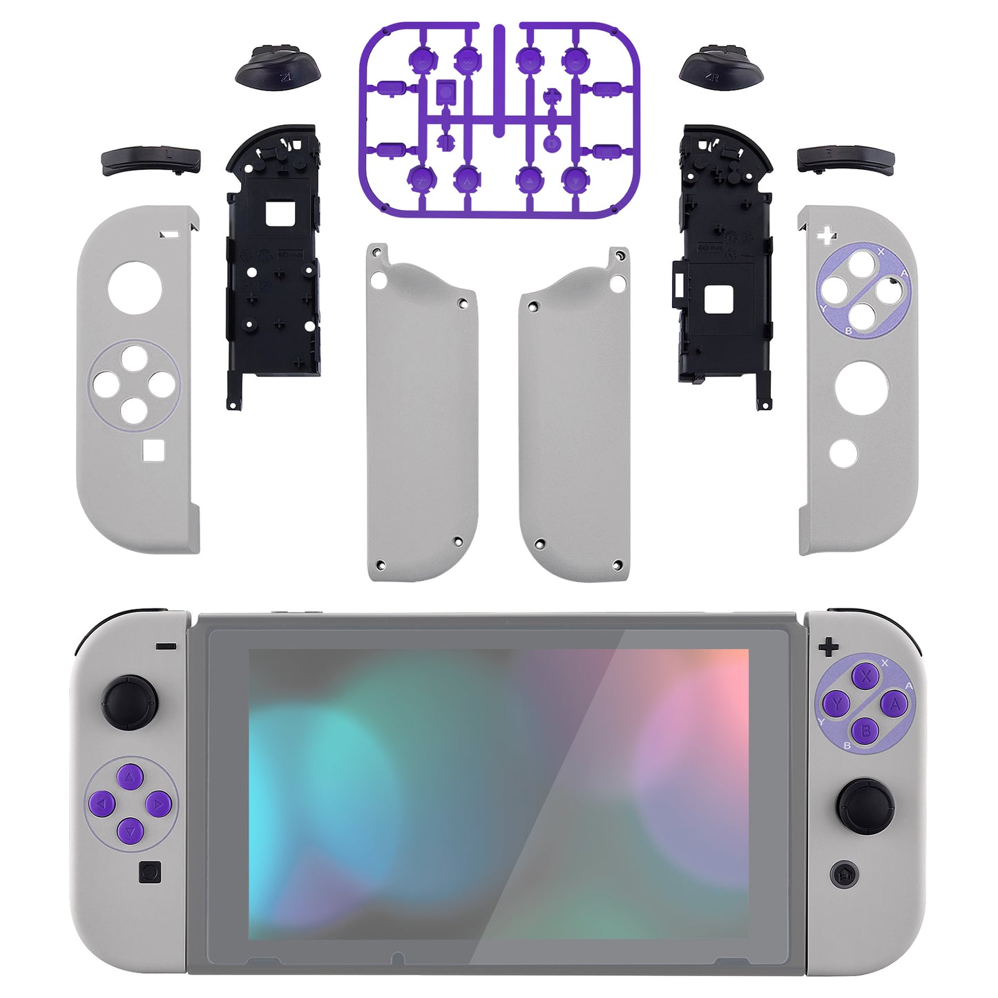 eXtremeRate Replacement Full Set Shell Case with Buttons for Joycon of NS Switch - Classics SNES Style