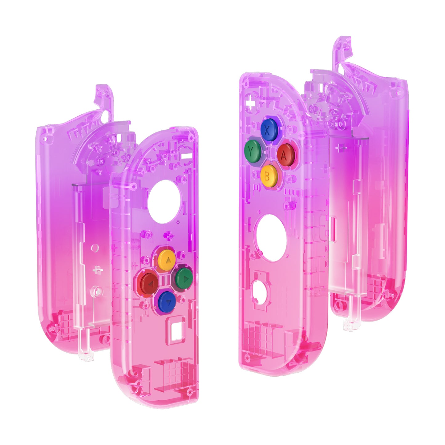 eXtremeRate Replacement Full Set Shell Case with Buttons for Joycon of NS Switch - Clear Atomic Purple Rose Red