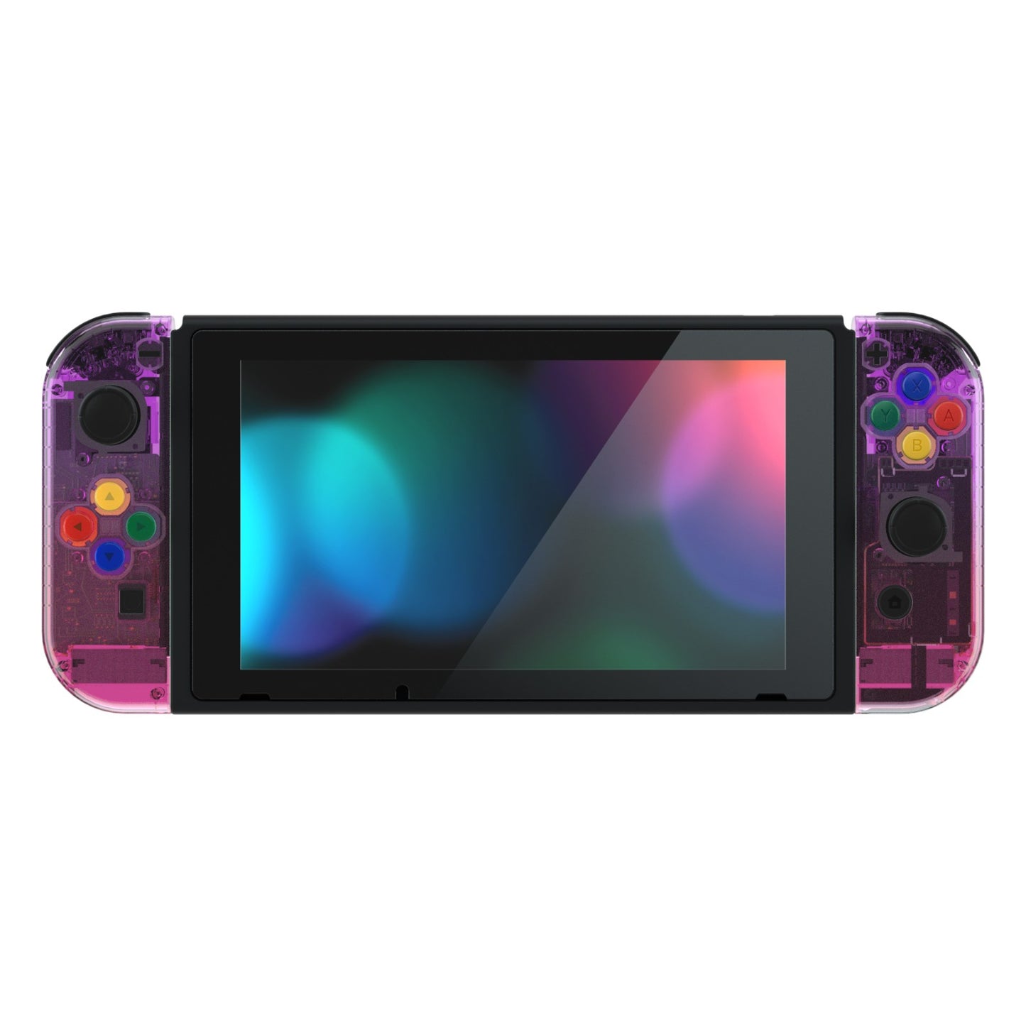 eXtremeRate Replacement Full Set Shell Case with Buttons for Joycon of NS Switch - Clear Atomic Purple Rose Red