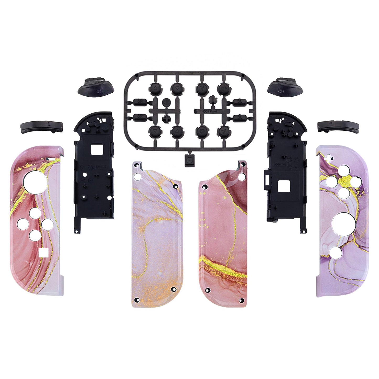 eXtremeRate Replacement Full Set Shell Case with Buttons for Joycon of NS Switch - Cosmic Pink Gold Marble Effect