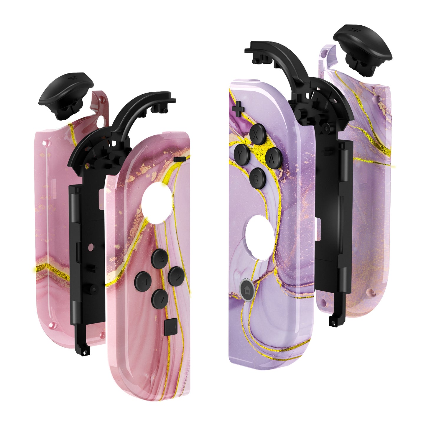 eXtremeRate Replacement Full Set Shell Case with Buttons for Joycon of NS Switch - Cosmic Pink Gold Marble Effect