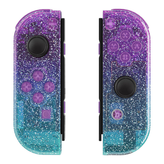 eXtremeRate Replacement Full Set Shell Case with Buttons for Joycon of NS Switch - Glitter Gradient Translucent Bluebell & Blue