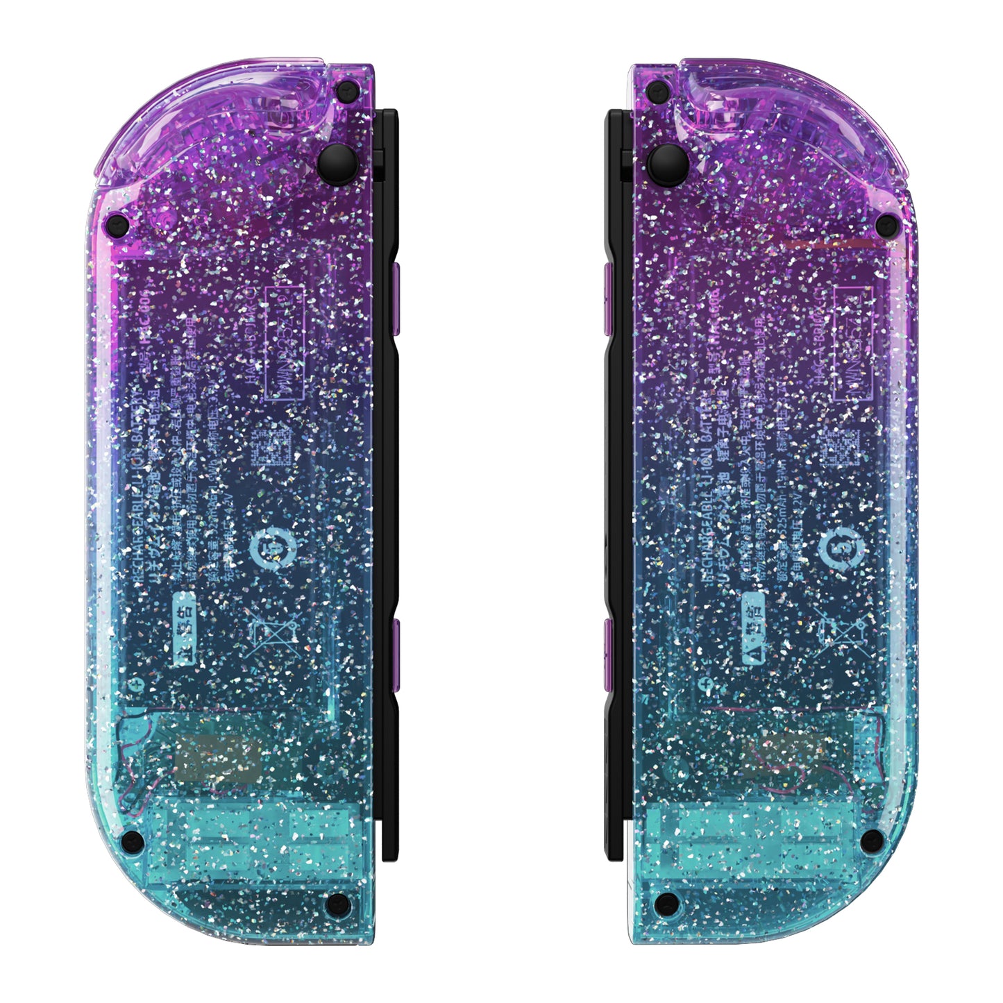 eXtremeRate Replacement Full Set Shell Case with Buttons for Joycon of NS Switch - Glitter Gradient Translucent Bluebell & Blue