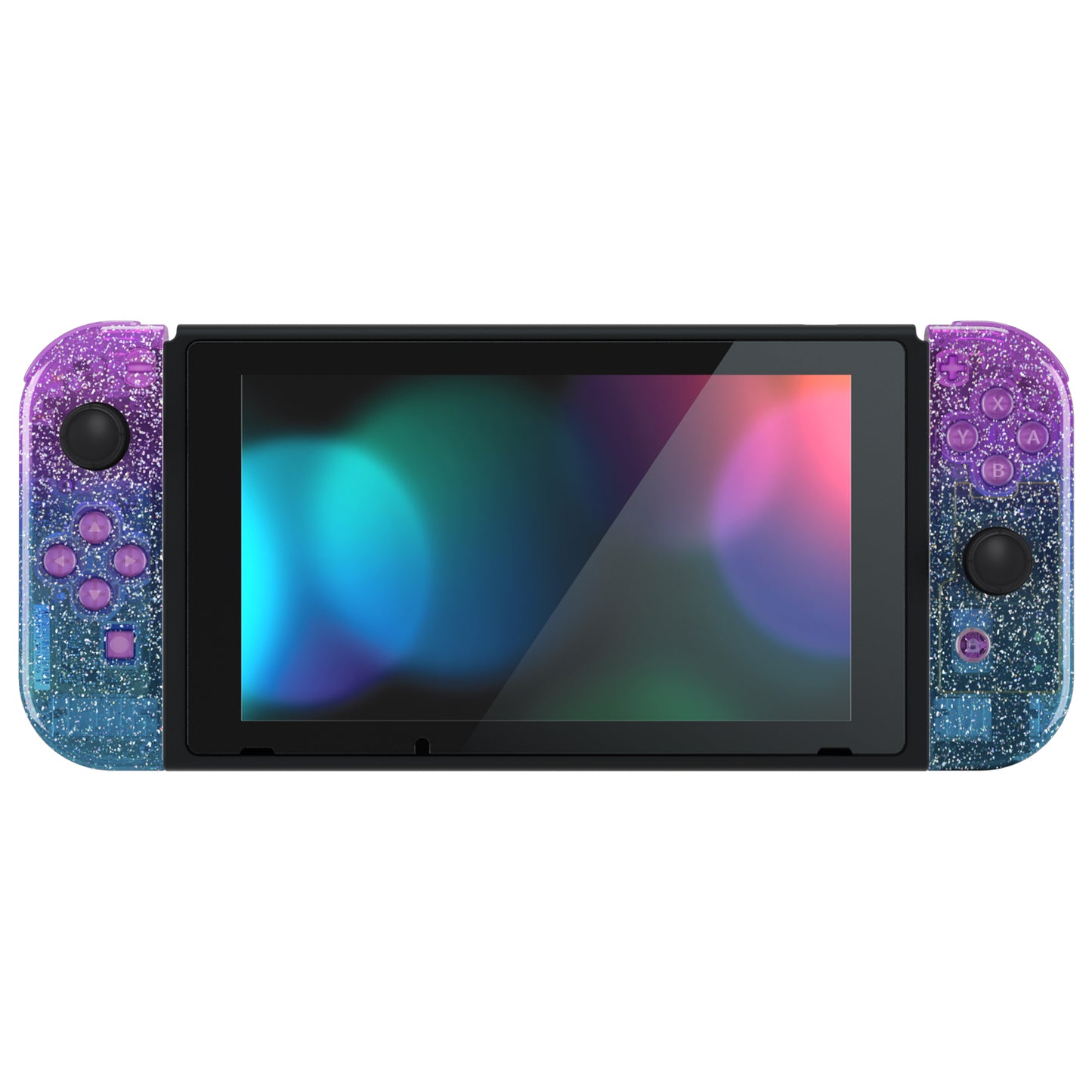 eXtremeRate Replacement Full Set Shell Case with Buttons for Joycon of NS Switch - Glitter Gradient Translucent Bluebell & Blue