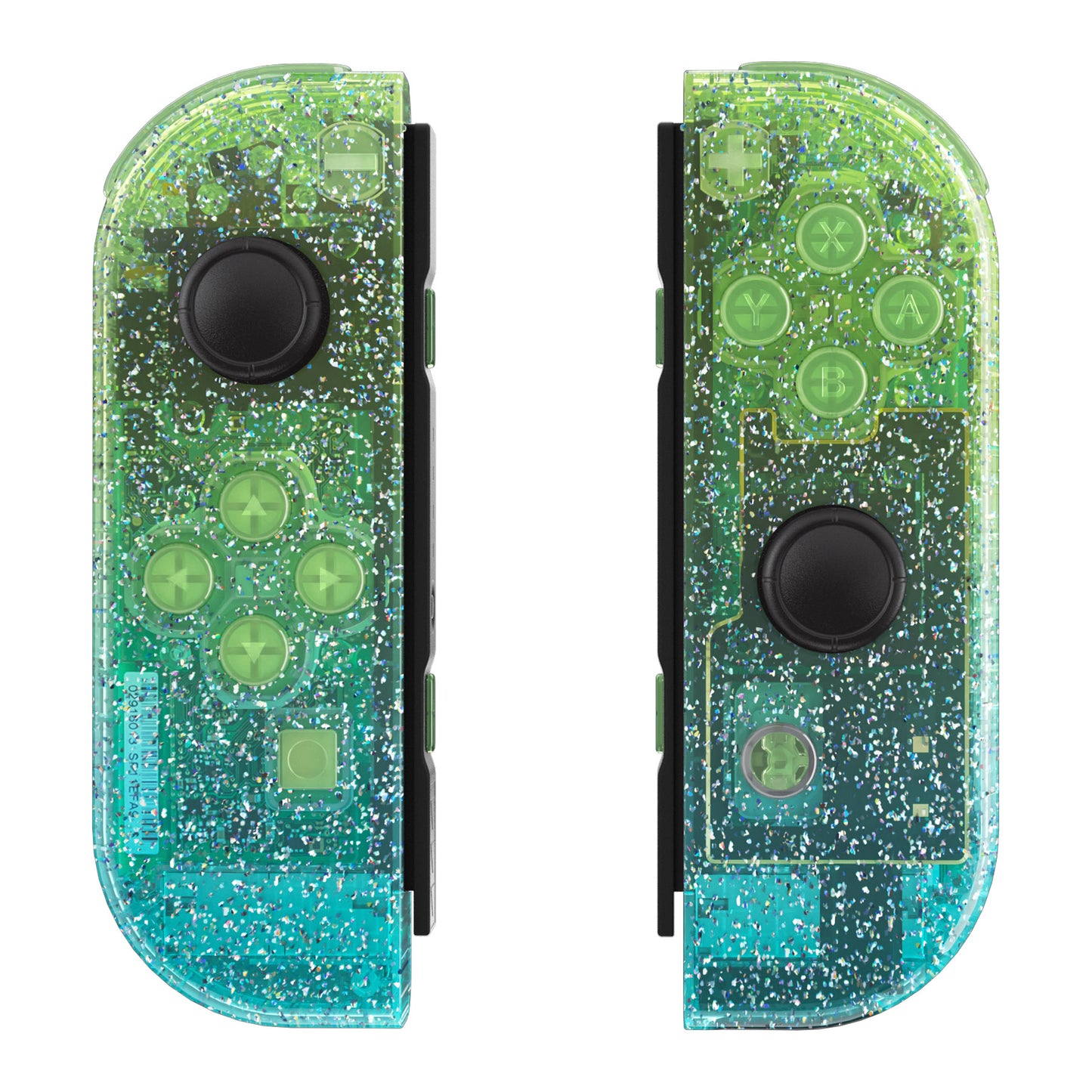 eXtremeRate Replacement Full Set Shell Case with Buttons for Joycon of NS Switch - Glitter Gradient Translucent Green Blue