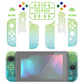 eXtremeRate Replacement Full Set Shell Case with Buttons for Joycon of NS Switch - Glitter Gradient Translucent Green Blue