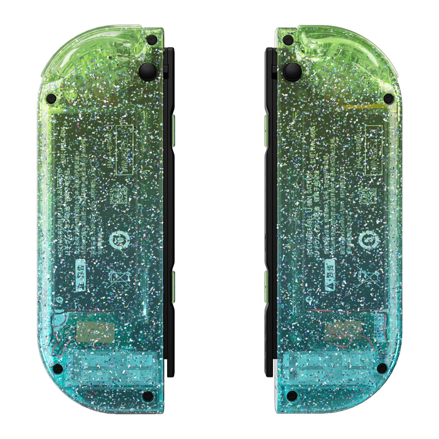 eXtremeRate Replacement Full Set Shell Case with Buttons for Joycon of NS Switch - Glitter Gradient Translucent Green Blue