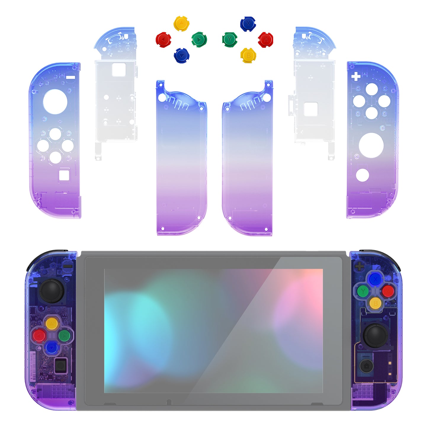 eXtremeRate Replacement Full Set Shell Case with Buttons for Joycon of NS Switch - Gradient Translucent Bluebell