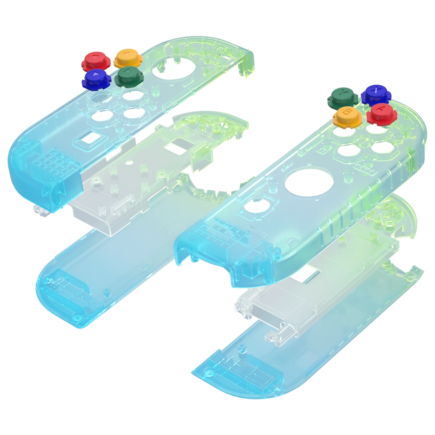 eXtremeRate Replacement Full Set Shell Case with Buttons for Joycon of NS Switch - Gradient Translucent Green Blue