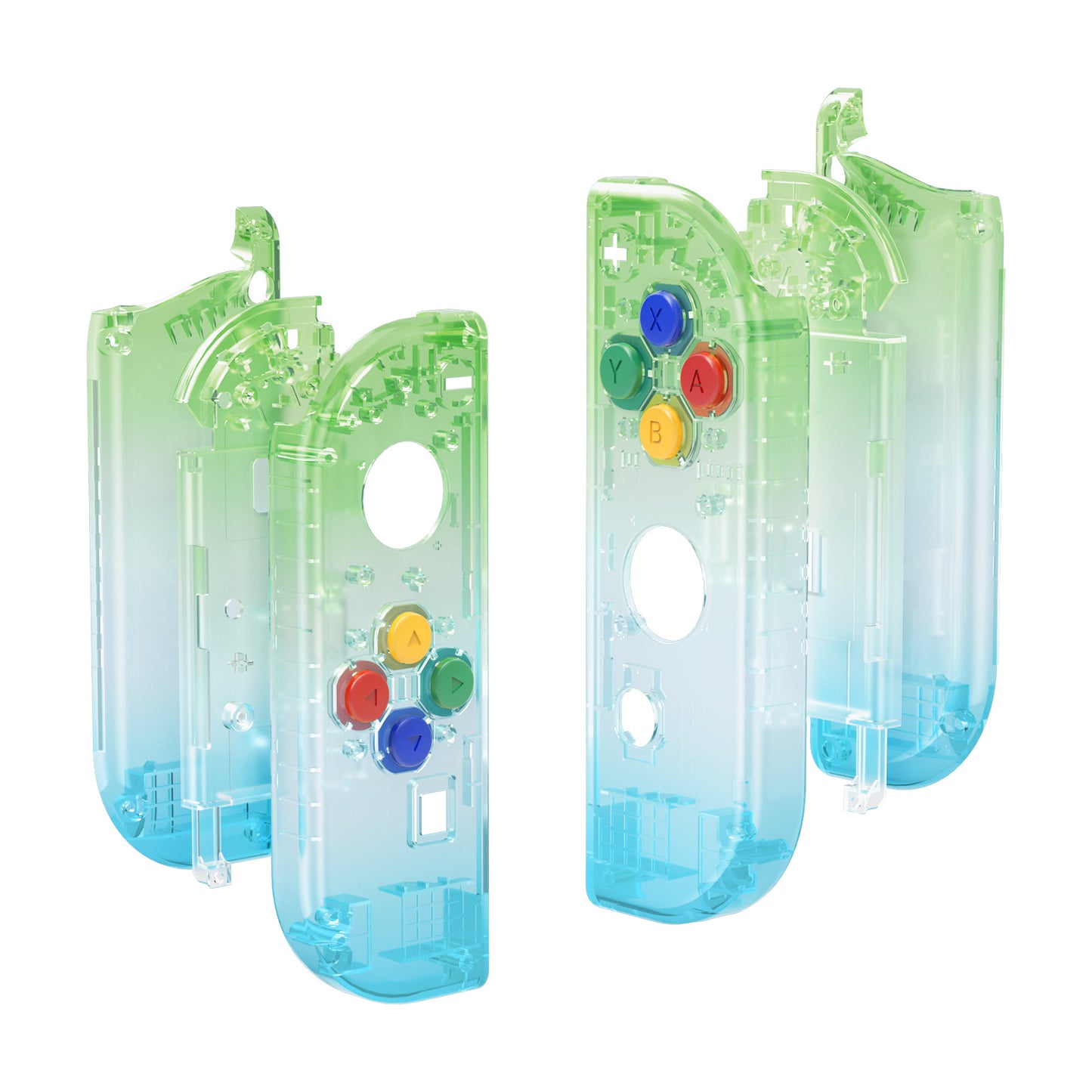 eXtremeRate Replacement Full Set Shell Case with Buttons for Joycon of NS Switch - Gradient Translucent Green Blue