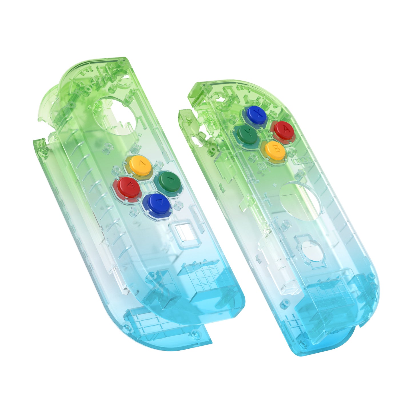 eXtremeRate Replacement Full Set Shell Case with Buttons for Joycon of NS Switch - Gradient Translucent Green Blue