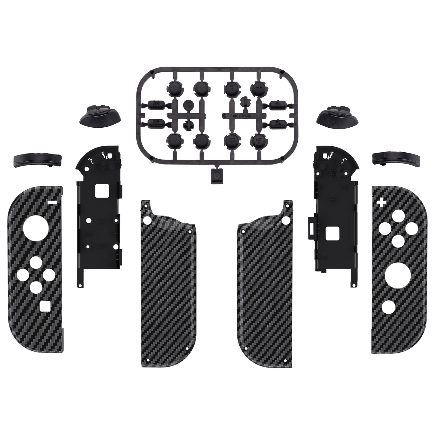 eXtremeRate Replacement Full Set Shell Case with Buttons for Joycon of NS Switch - Graphite Carbon Fiber