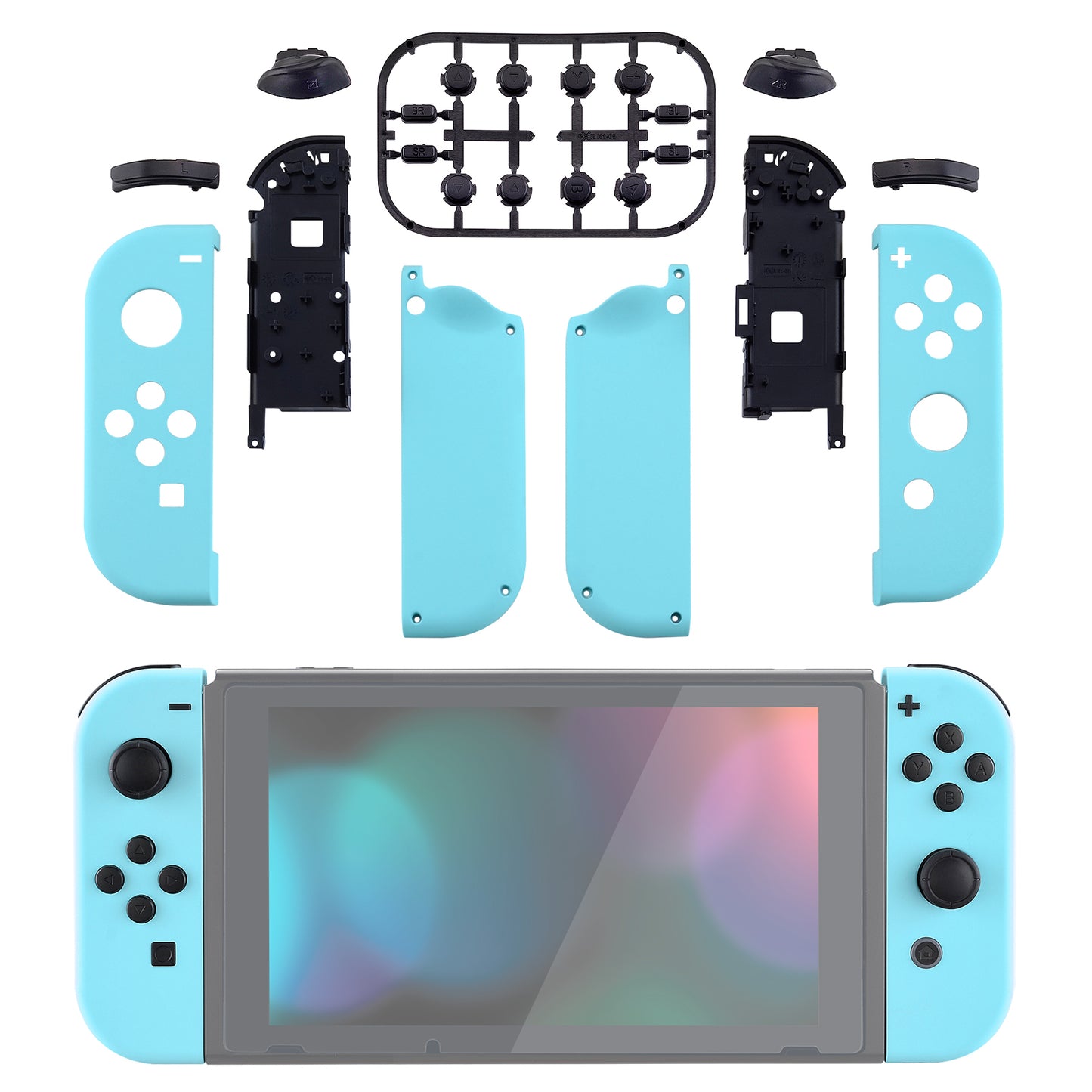 eXtremeRate Replacement Full Set Shell Case with Buttons for Joycon of NS Switch - Heaven Blue