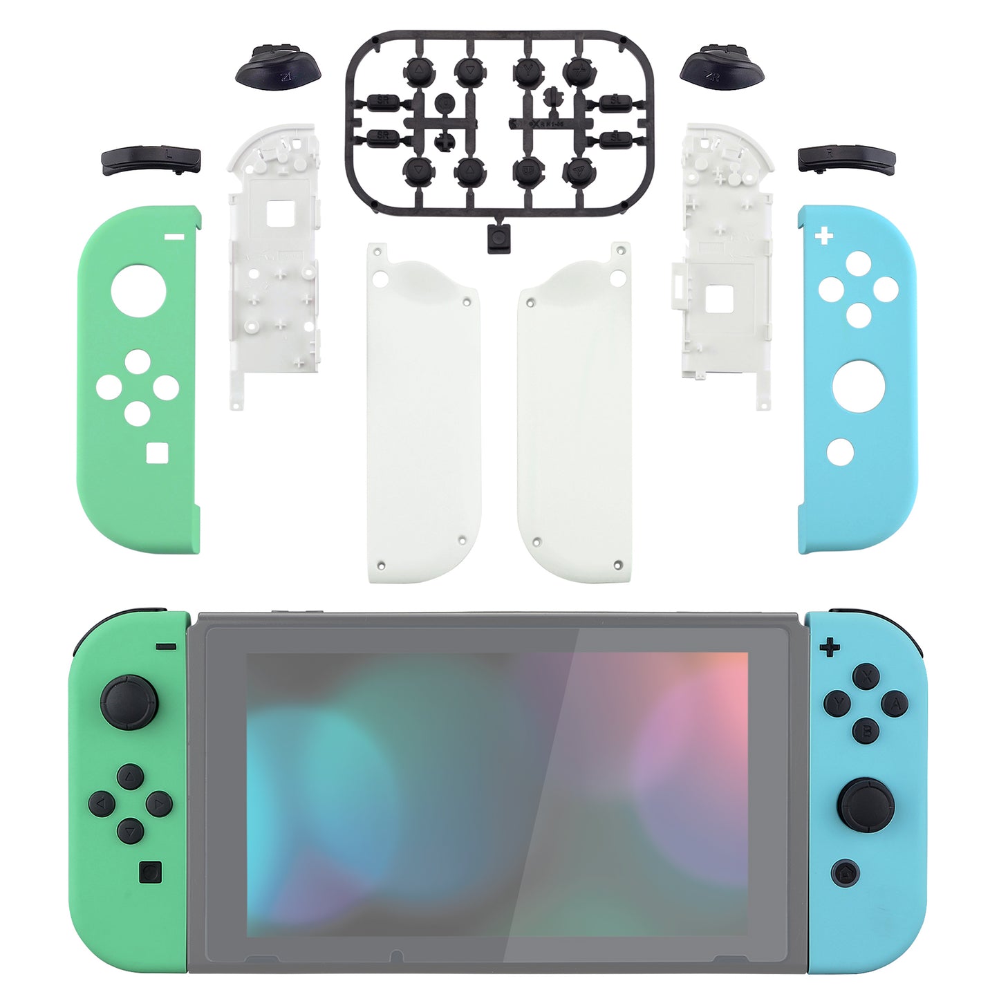 eXtremeRate Replacement Full Set Shell Case with Buttons for Joycon of NS Switch - Mint Green & Heaven Blue