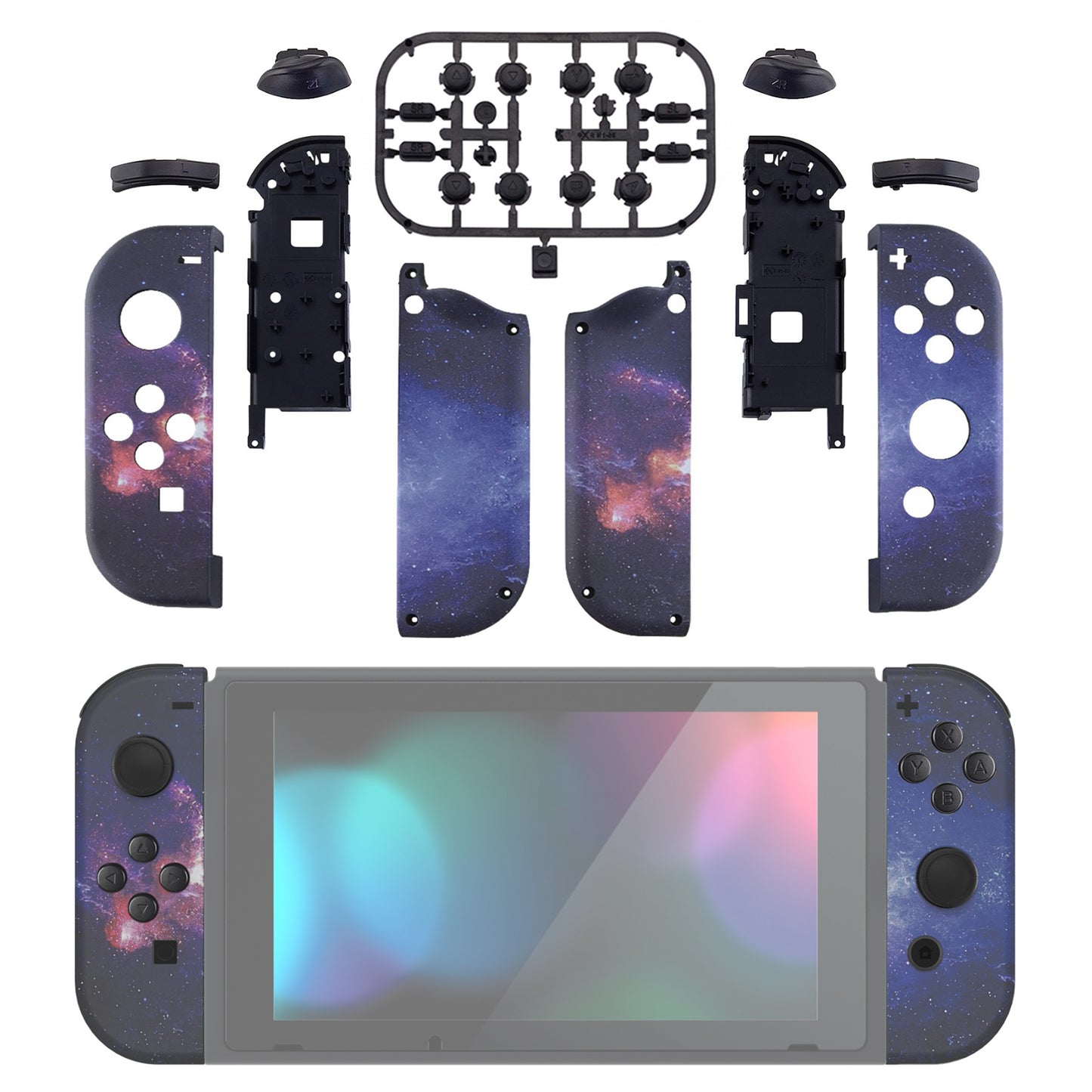 eXtremeRate Replacement Full Set Shell Case with Buttons for Joycon of NS Switch - Nubula Galaxy