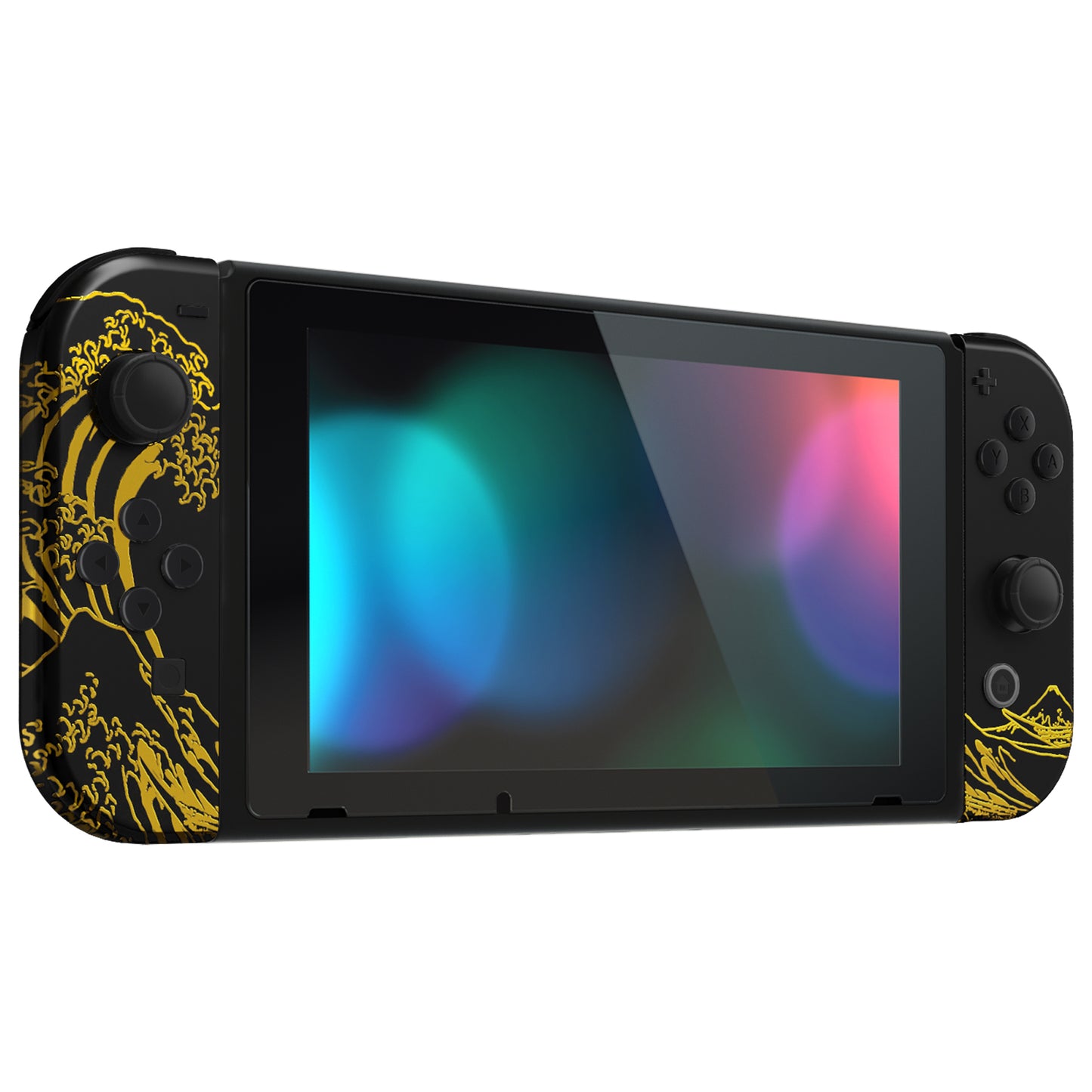 eXtremeRate Replacement Full Set Shell Case with Buttons for Joycon of NS Switch - The Great GOLDEN Wave Off Kanagawa - Black