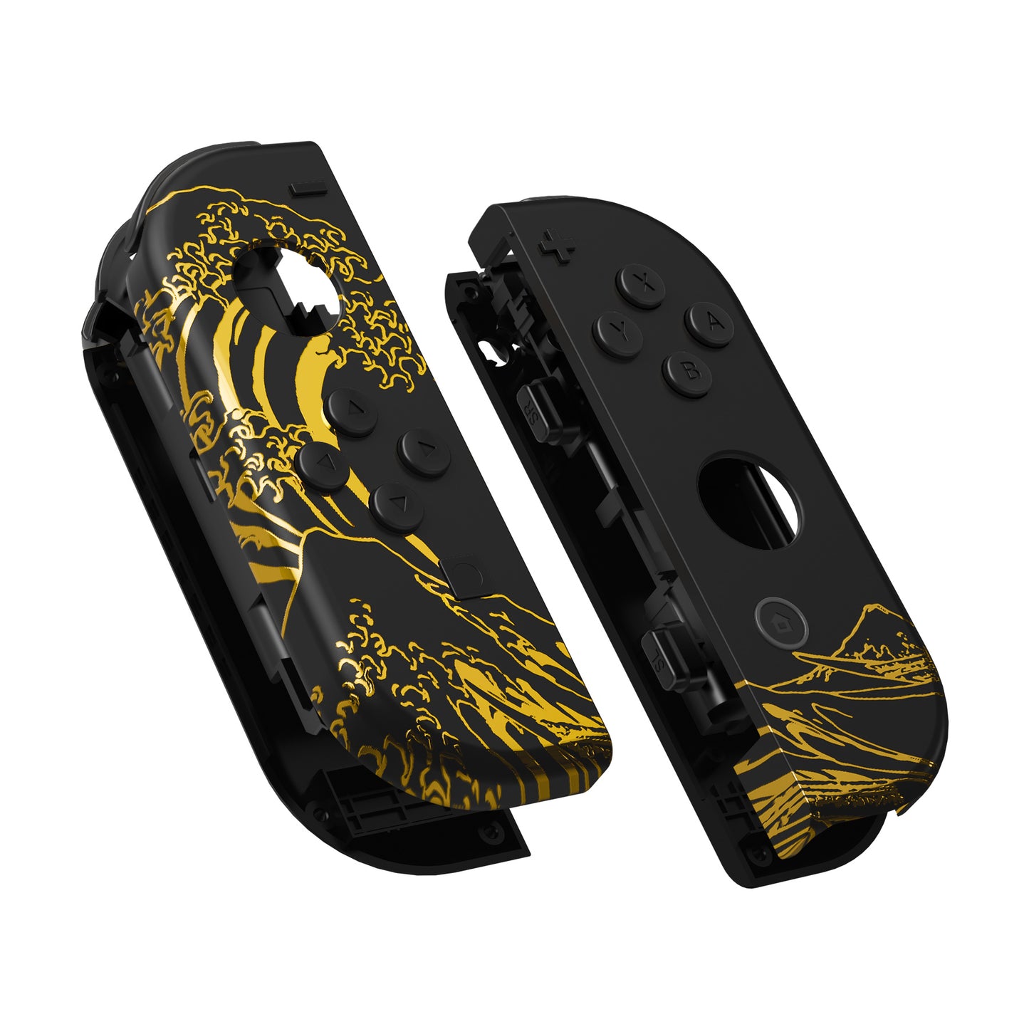 eXtremeRate Replacement Full Set Shell Case with Buttons for Joycon of NS Switch - The Great GOLDEN Wave Off Kanagawa - Black