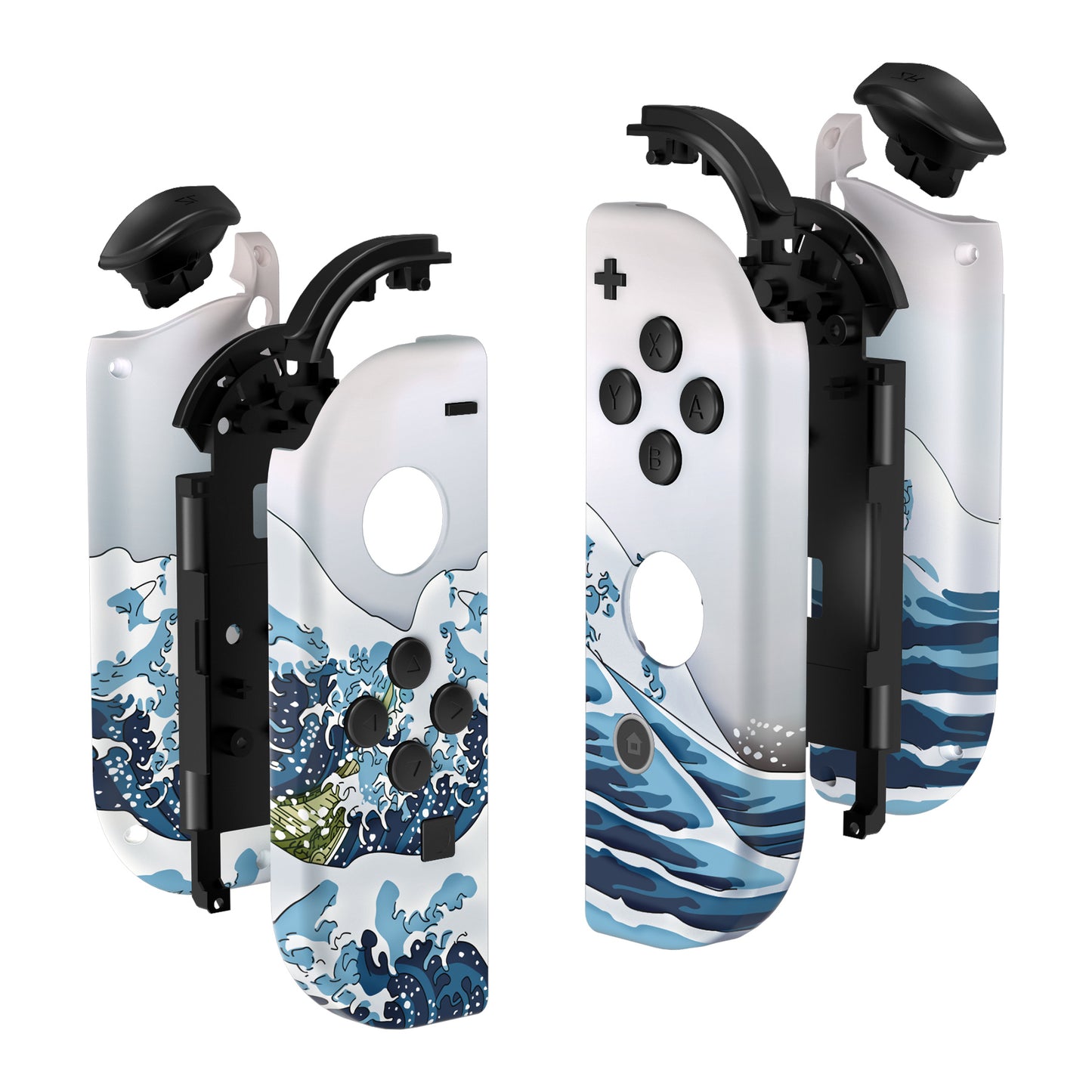 eXtremeRate Replacement Full Set Shell Case with Buttons for Joycon of NS Switch - The Great Wave Patterned