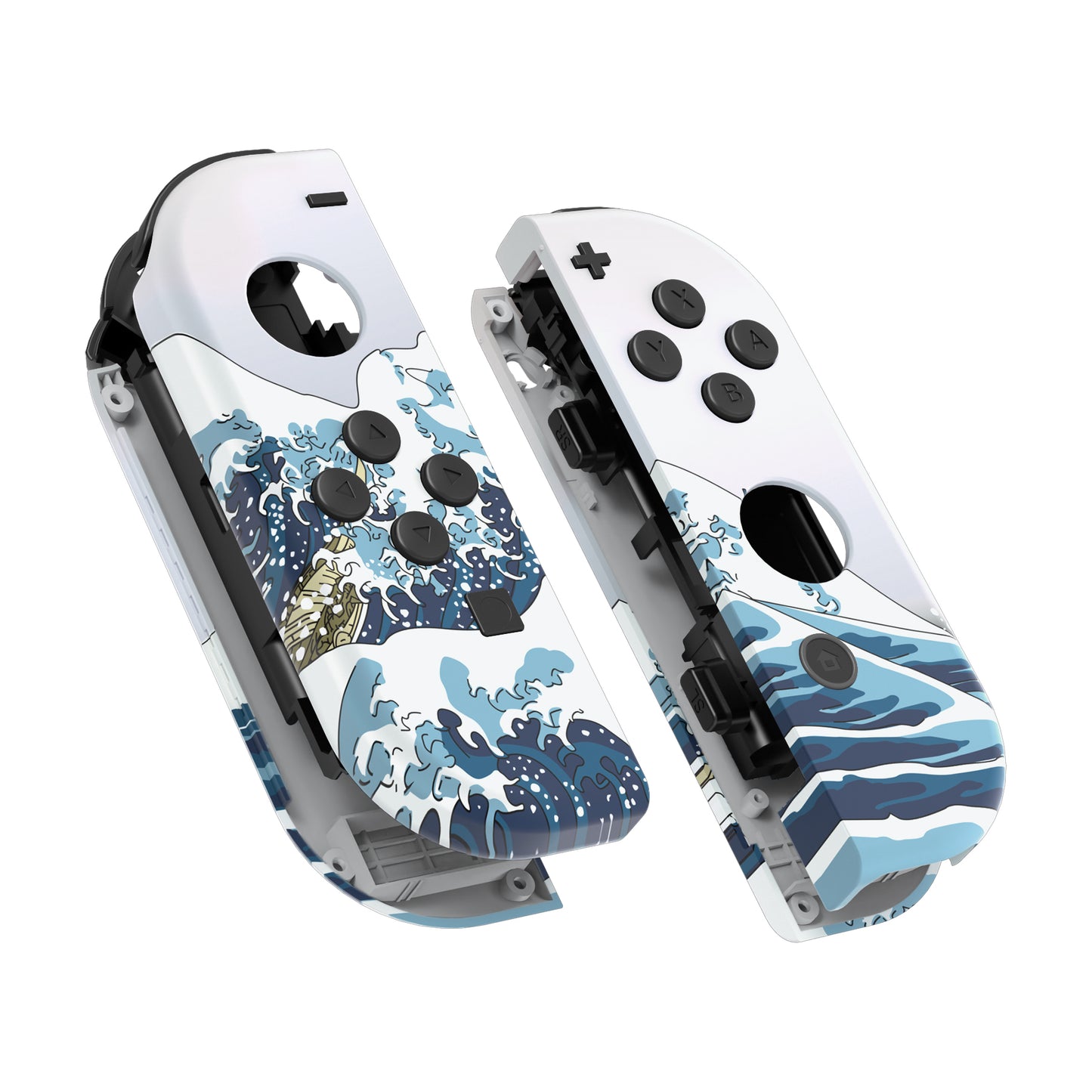 eXtremeRate Replacement Full Set Shell Case with Buttons for Joycon of NS Switch - The Great Wave Patterned