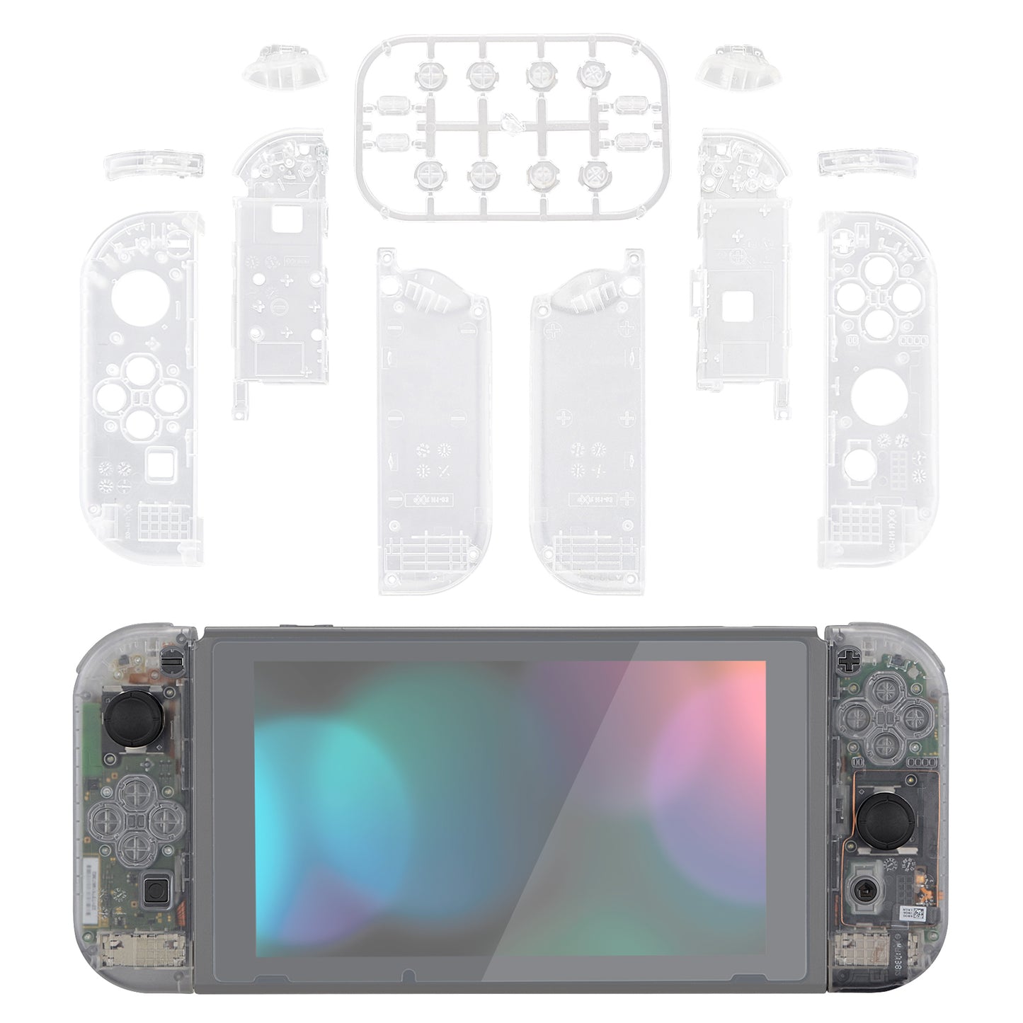 eXtremeRate Replacement Full Set Shell Case with Buttons for Joycon of NS Switch - Transparent Clear