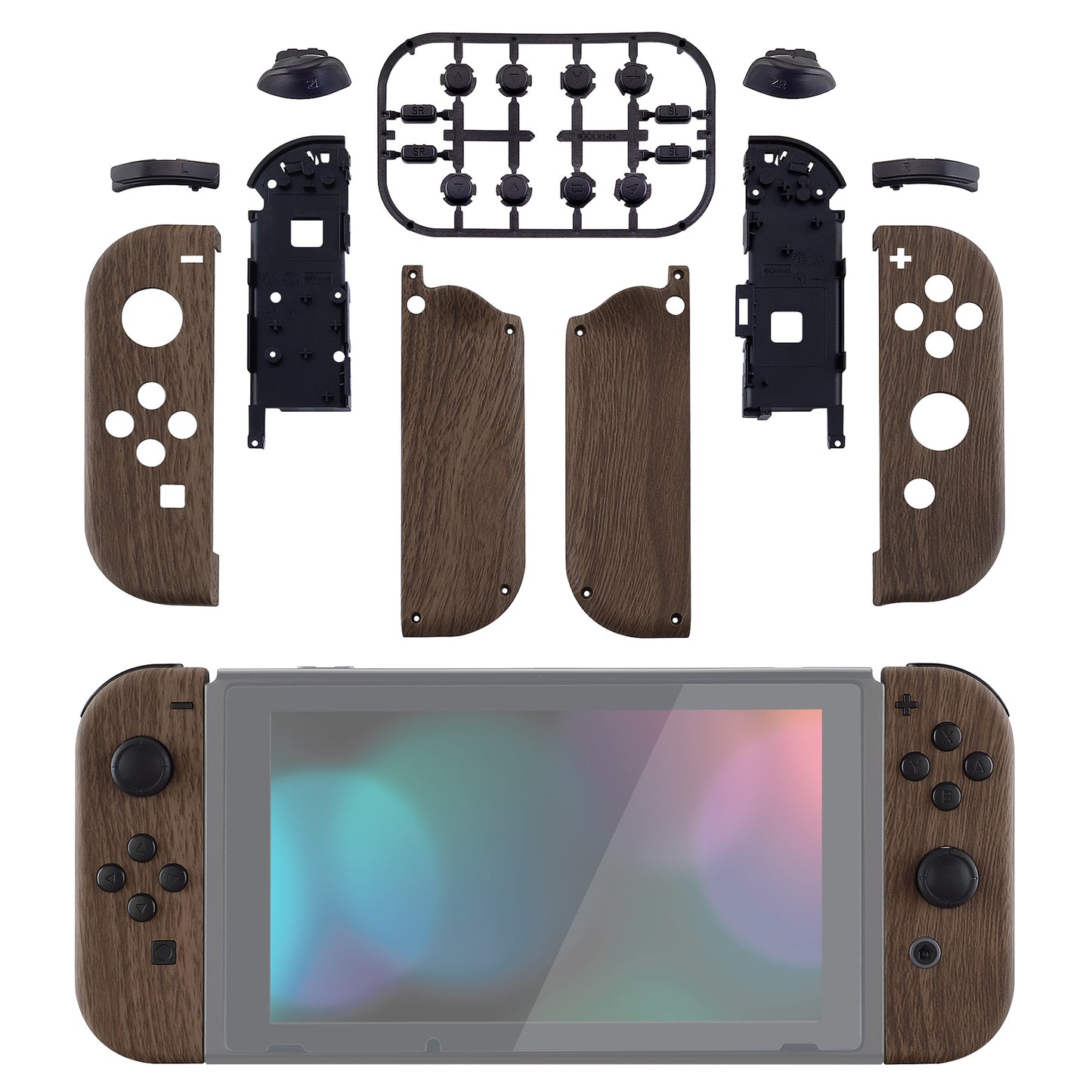 eXtremeRate Replacement Full Set Shell Case with Buttons for Joycon of NS Switch - Wood Grain