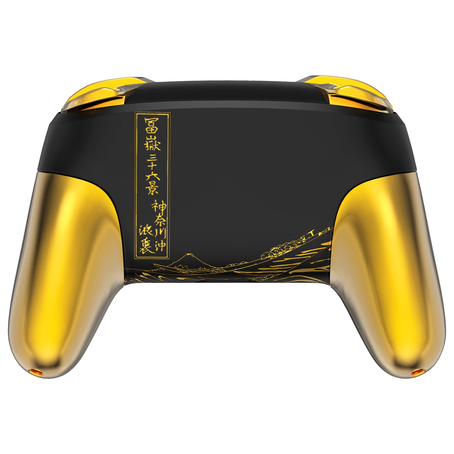 eXtremeRate Replacement Full Set Shell Faceplate Backplate Handles with Button Kit for Nintendo Switch Pro - The Great GOLDEN Wave Off Kanagawa - Black