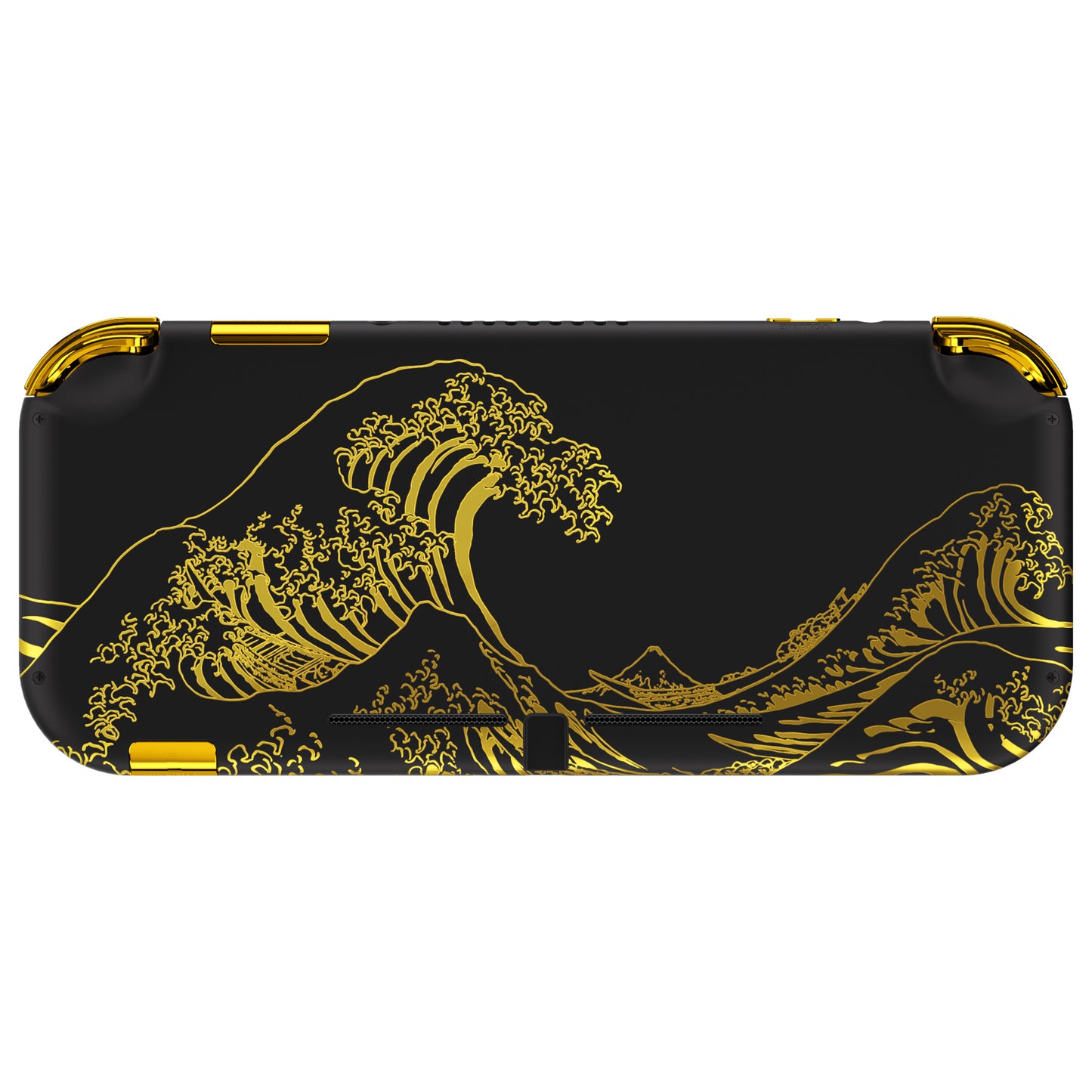 eXtremeRate Replacement Full Set Shells with ABXY Buttons & Screen Protector for Nintendo Switch Lite - The Great GOLDEN Wave Off Kanagawa - Black