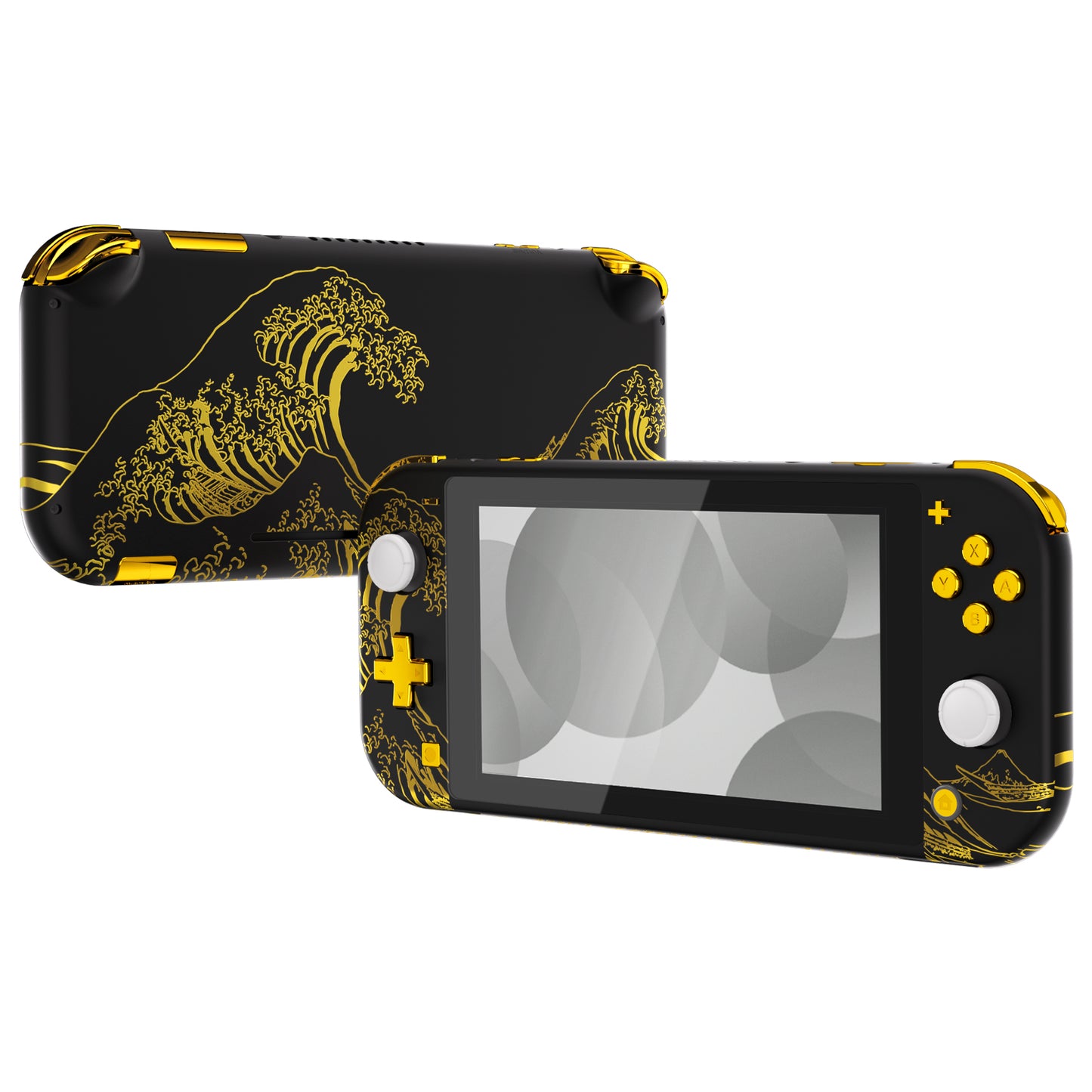 eXtremeRate Replacement Full Set Shells with ABXY Buttons & Screen Protector for Nintendo Switch Lite - The Great GOLDEN Wave Off Kanagawa - Black