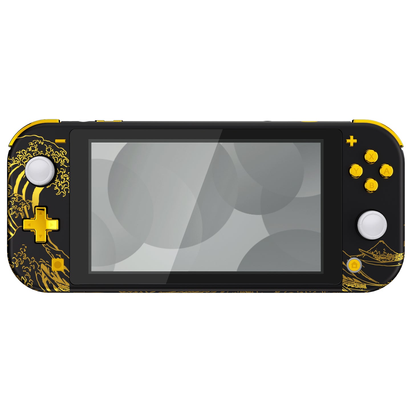 eXtremeRate Replacement Full Set Shells with ABXY Buttons & Screen Protector for Nintendo Switch Lite - The Great GOLDEN Wave Off Kanagawa - Black