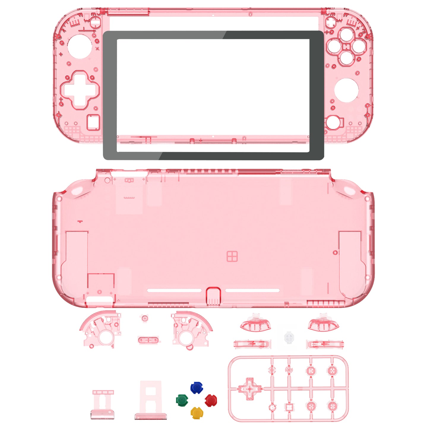 eXtremeRate Replacement Full Set Shells with Button Kit & Screen Protector for Nintendo Switch Lite - Crystal Cherry Pink