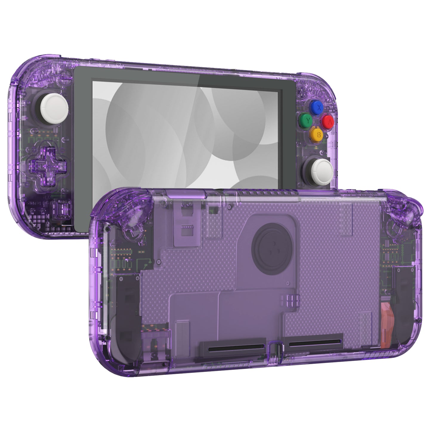 eXtremeRate Replacement Full Set Shells with Button Kit & Screen Protector for Nintendo Switch Lite - Crystal Clear Atomic Purple