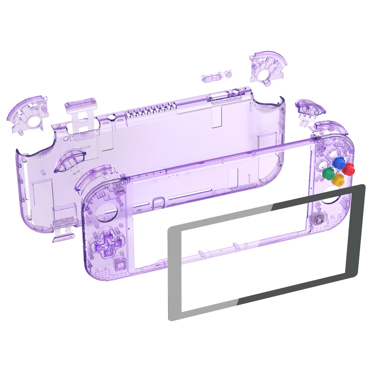 eXtremeRate Replacement Full Set Shells with Button Kit & Screen Protector for Nintendo Switch Lite - Crystal Clear Atomic Purple