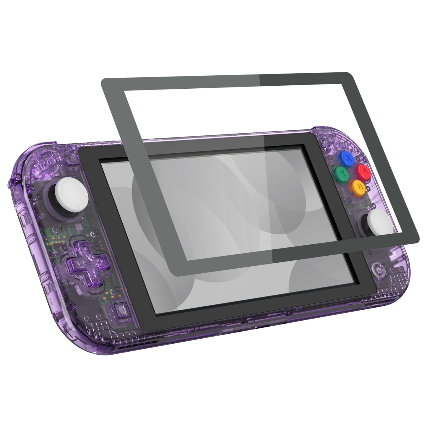 eXtremeRate Replacement Full Set Shells with Button Kit & Screen Protector for Nintendo Switch Lite - Crystal Clear Atomic Purple