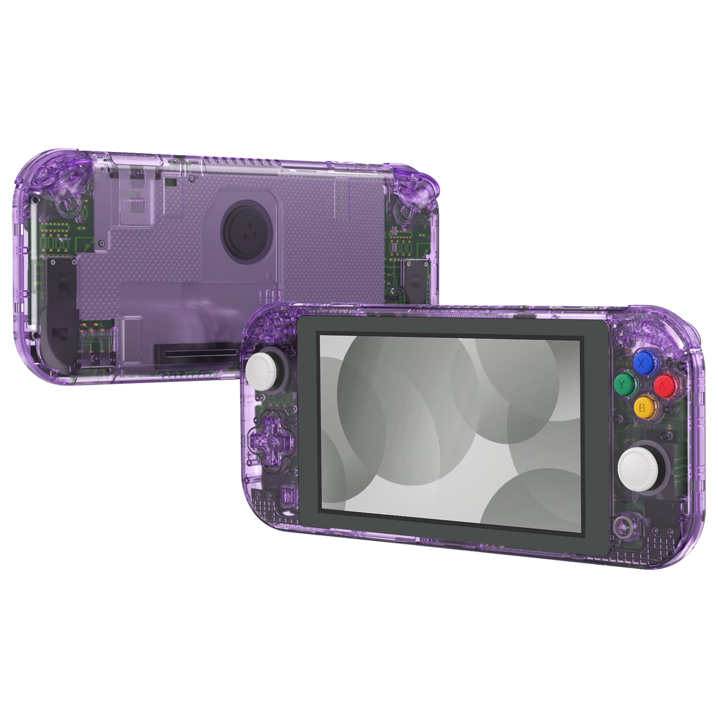 eXtremeRate Replacement Full Set Shells with Button Kit & Screen Protector for Nintendo Switch Lite - Crystal Clear Atomic Purple