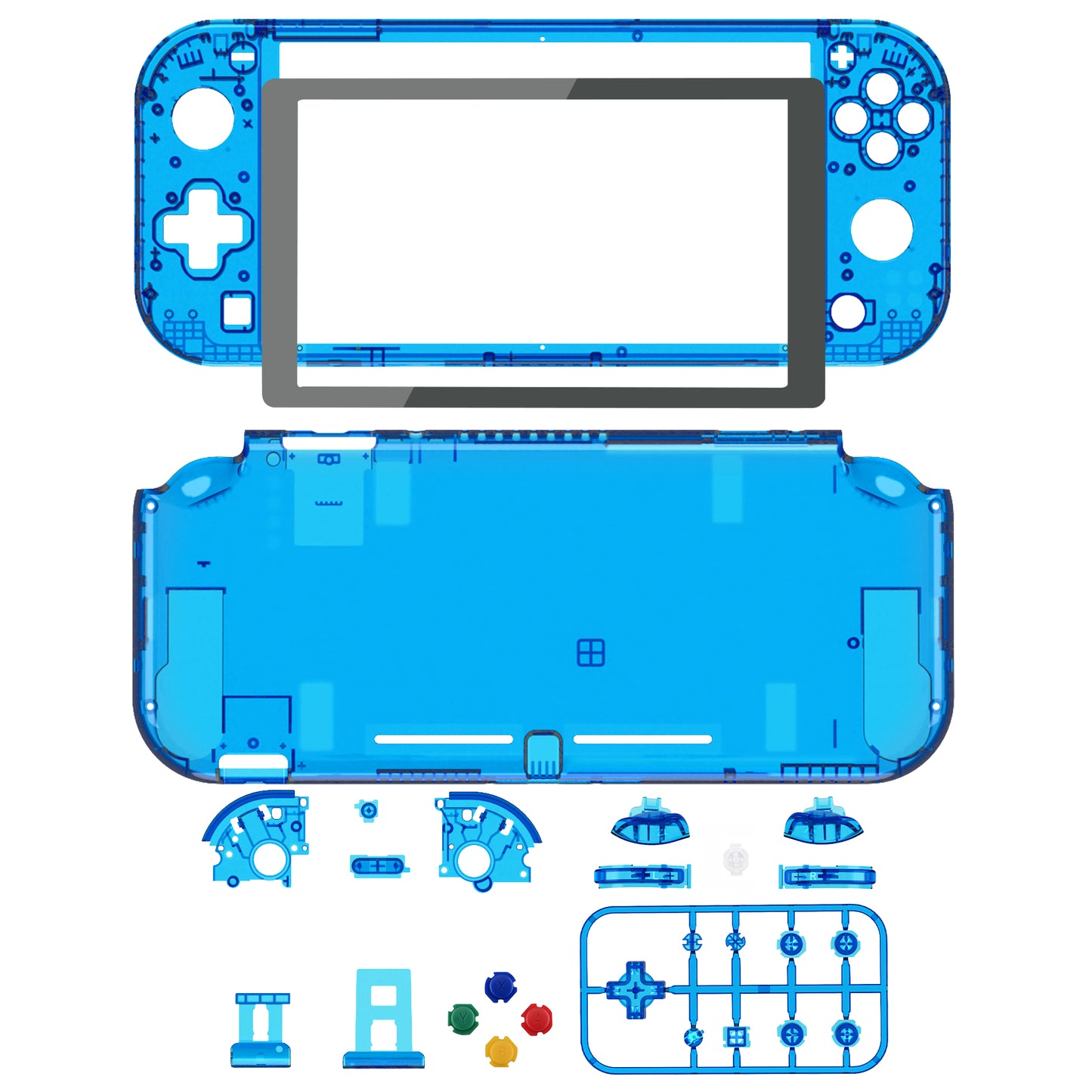 eXtremeRate Replacement Full Set Shells with Button Kit & Screen Protector for Nintendo Switch Lite - Crystal Clear Blue