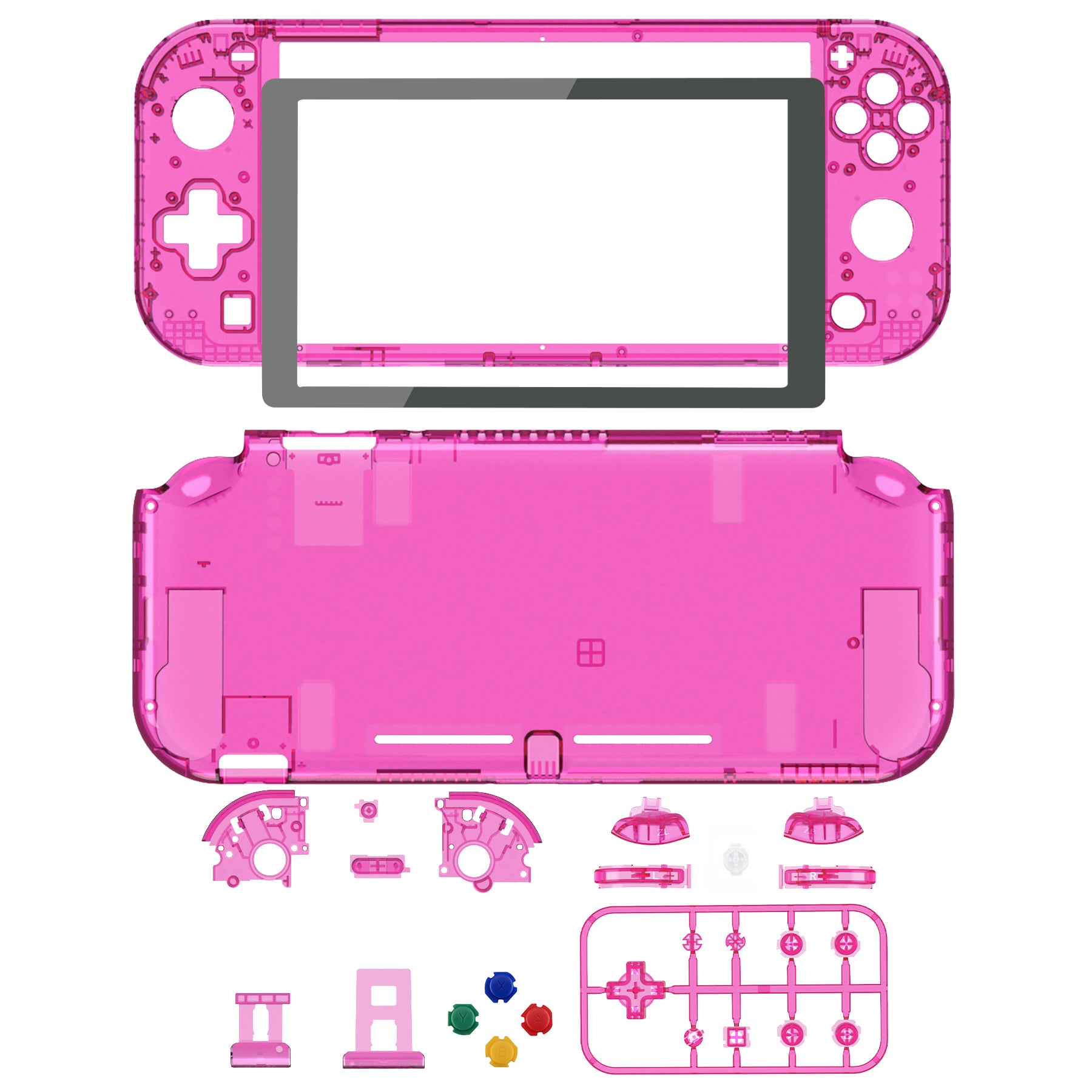 eXtremeRate Replacement Full Set Shells with Button Kit & Screen Protector for Nintendo Switch Lite - Crystal Clear Candy Pink eXtremeRate