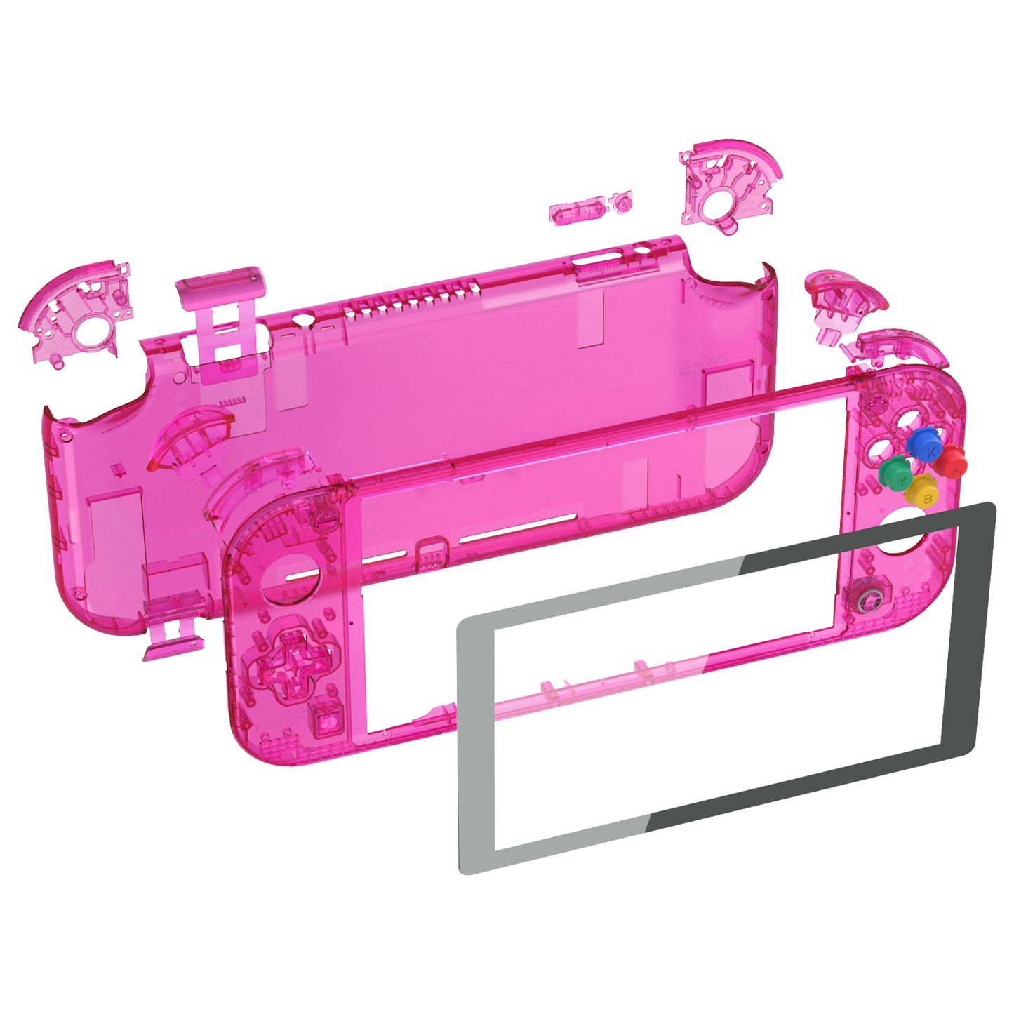 eXtremeRate Replacement Full Set Shells with Button Kit & Screen Protector for Nintendo Switch Lite - Crystal Clear Candy Pink eXtremeRate