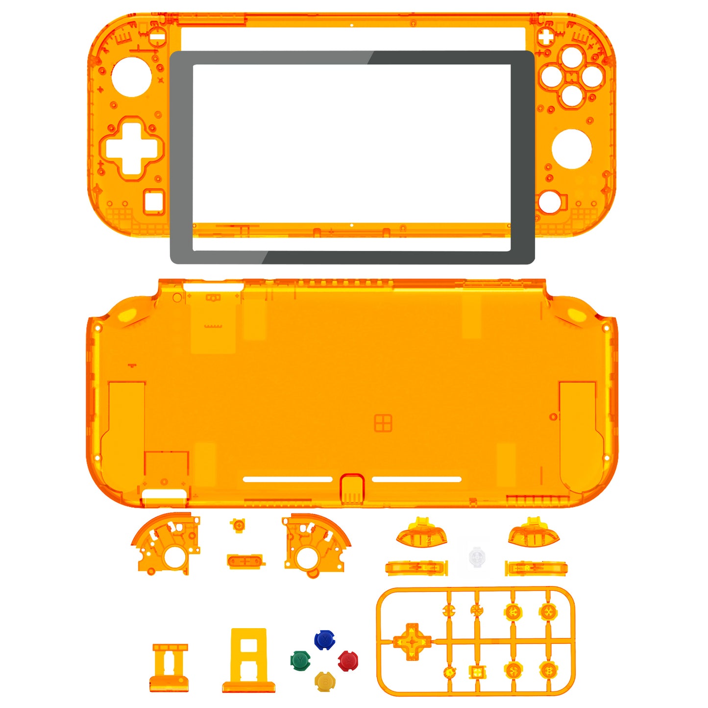 eXtremeRate Replacement Full Set Shells with Button Kit & Screen Protector for Nintendo Switch Lite - Crystal Clear Orange