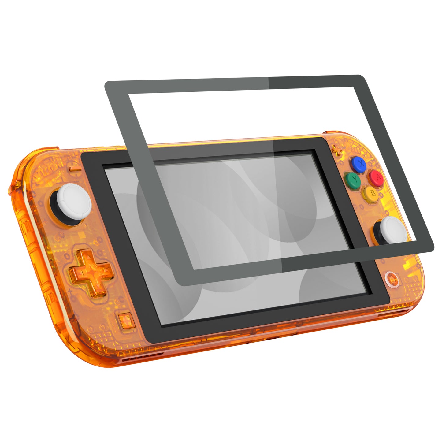 eXtremeRate Replacement Full Set Shells with Button Kit & Screen Protector for Nintendo Switch Lite - Crystal Clear Orange