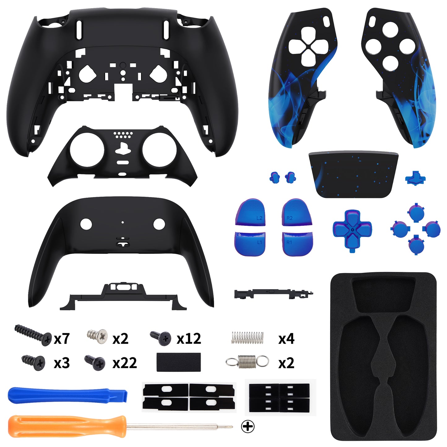 eXtremeRate Replacement Full Set Shells with Buttons Compatible with PS5 Edge Controller - Blue Flame