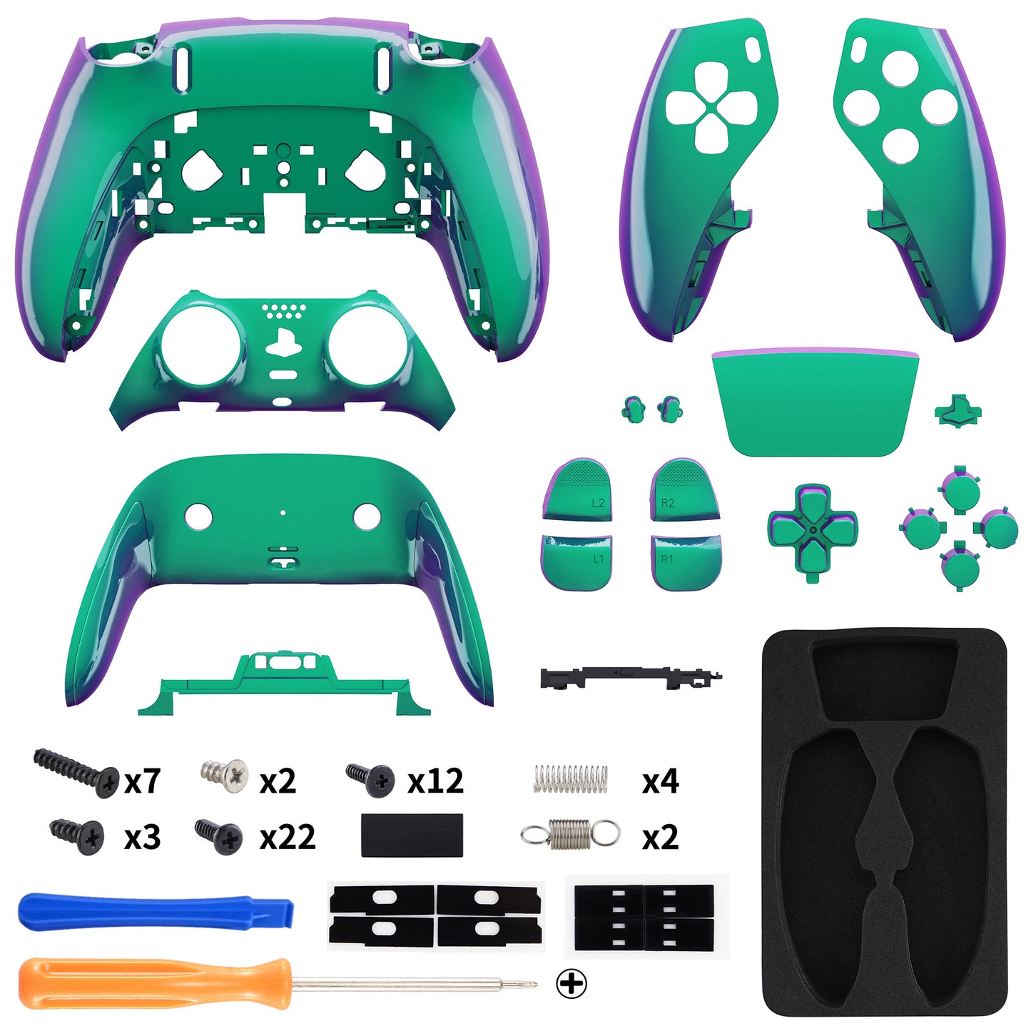 eXtremeRate Replacement Full Set Shells with Buttons Compatible with PS5 Edge Controller - Chameleon Green Purple