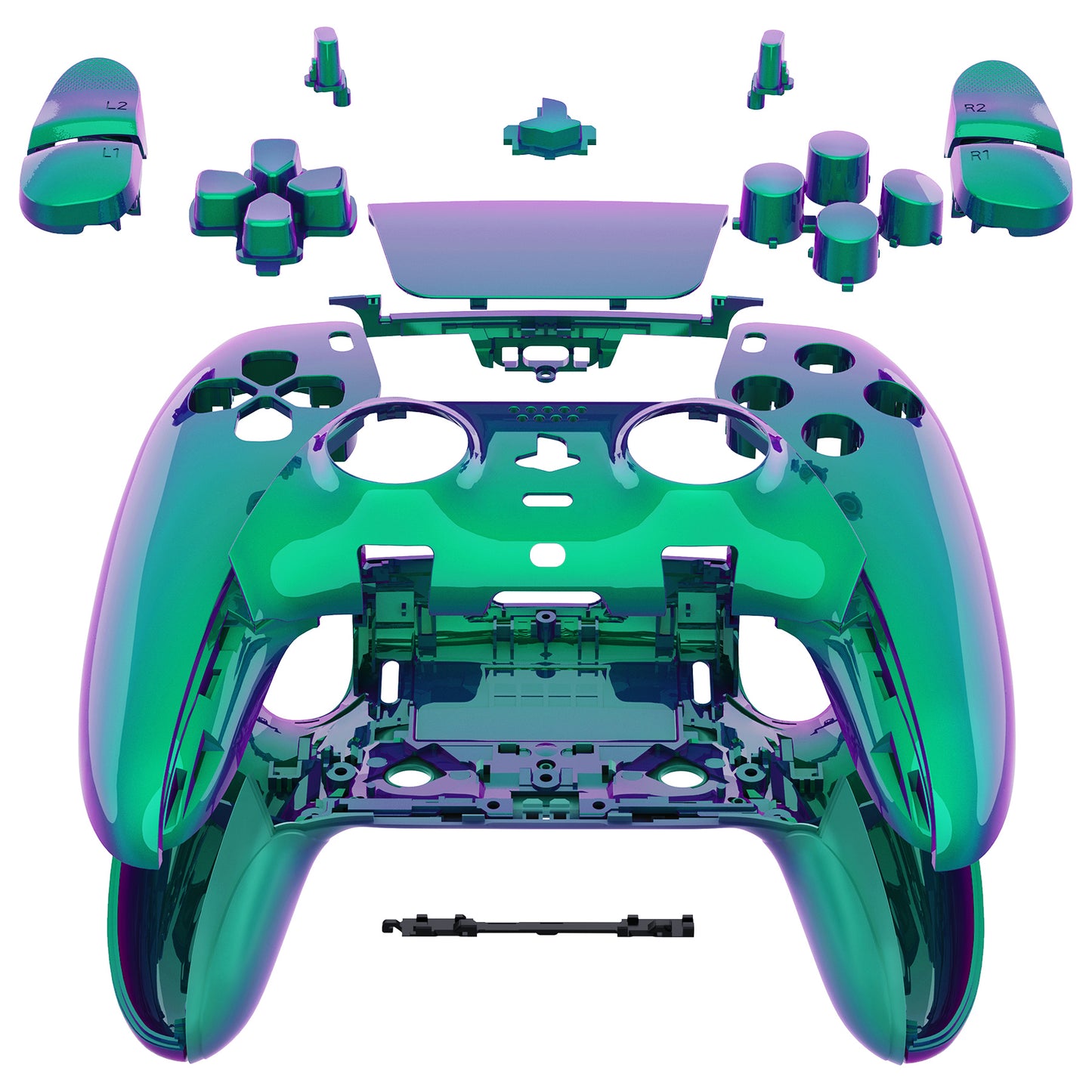 eXtremeRate Replacement Full Set Shells with Buttons Compatible with PS5 Edge Controller - Chameleon Green Purple