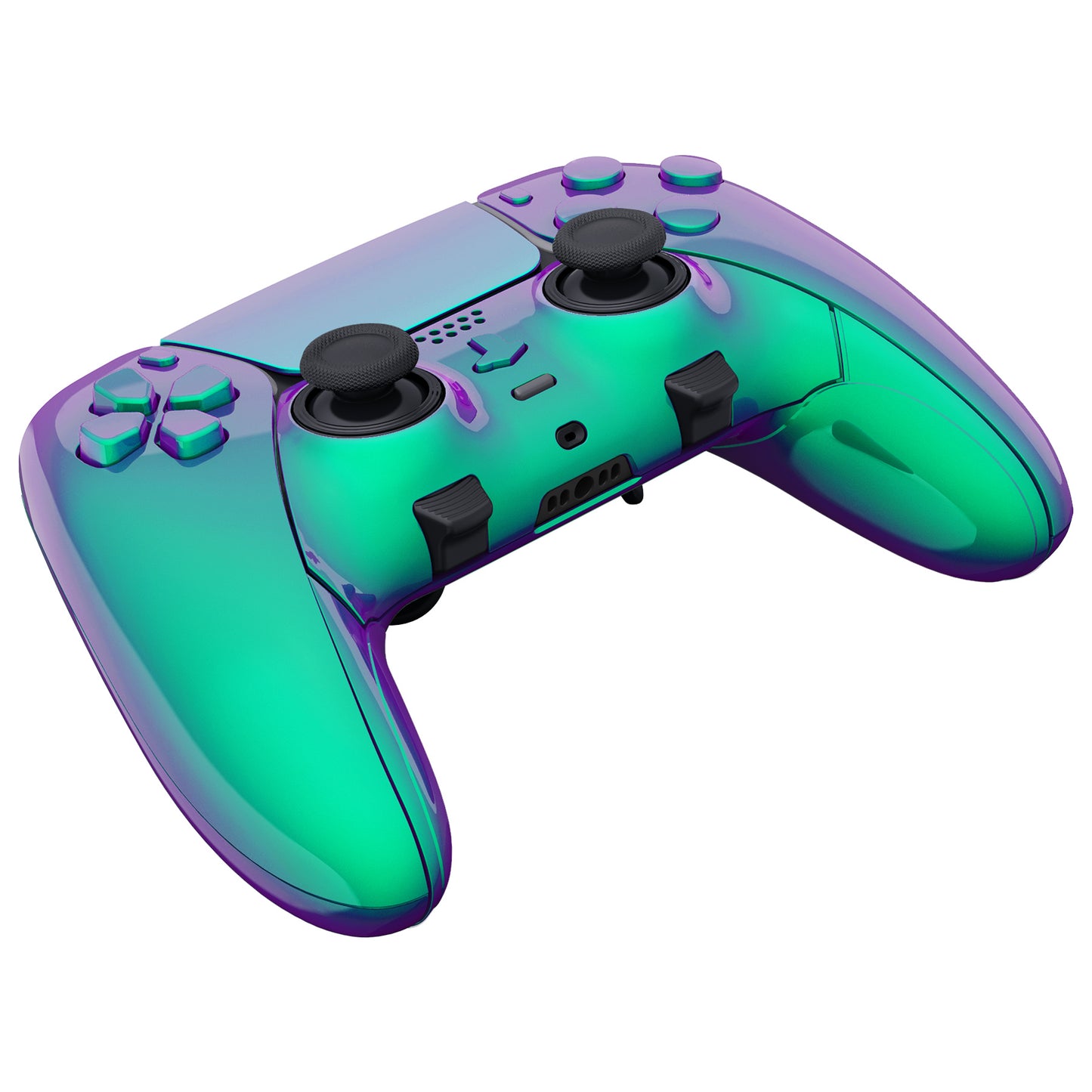 eXtremeRate Replacement Full Set Shells with Buttons Compatible with PS5 Edge Controller - Chameleon Green Purple